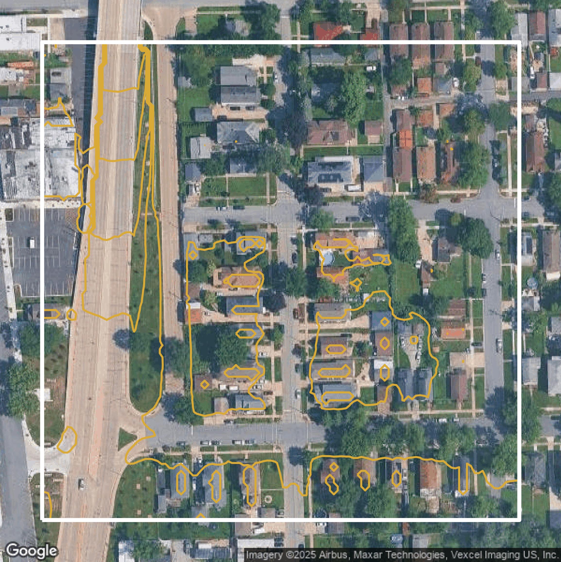 This image shows a contour map in Cook County created using GIS data in Equator.
