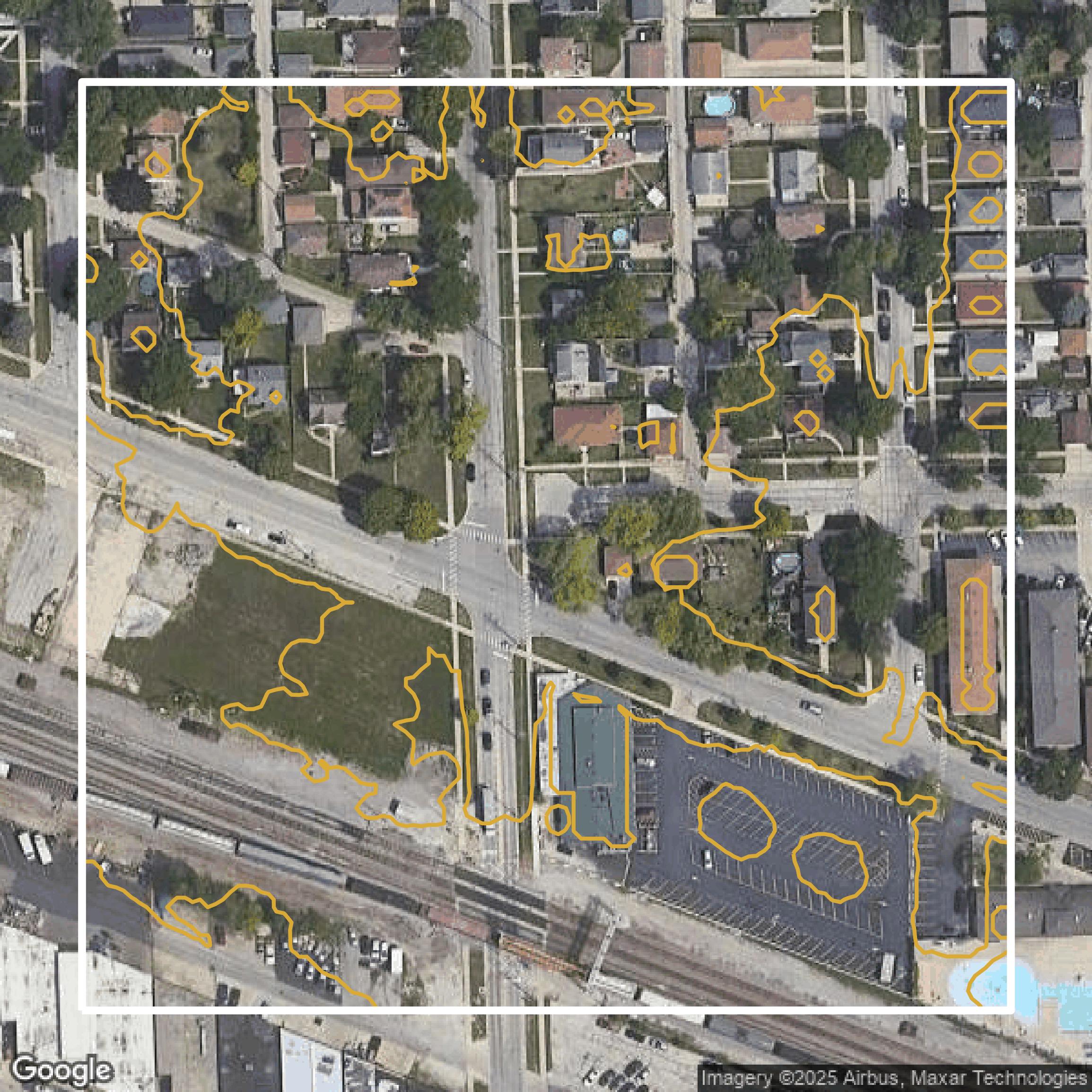 This image shows a contour map in Cook County created using GIS data in Equator.