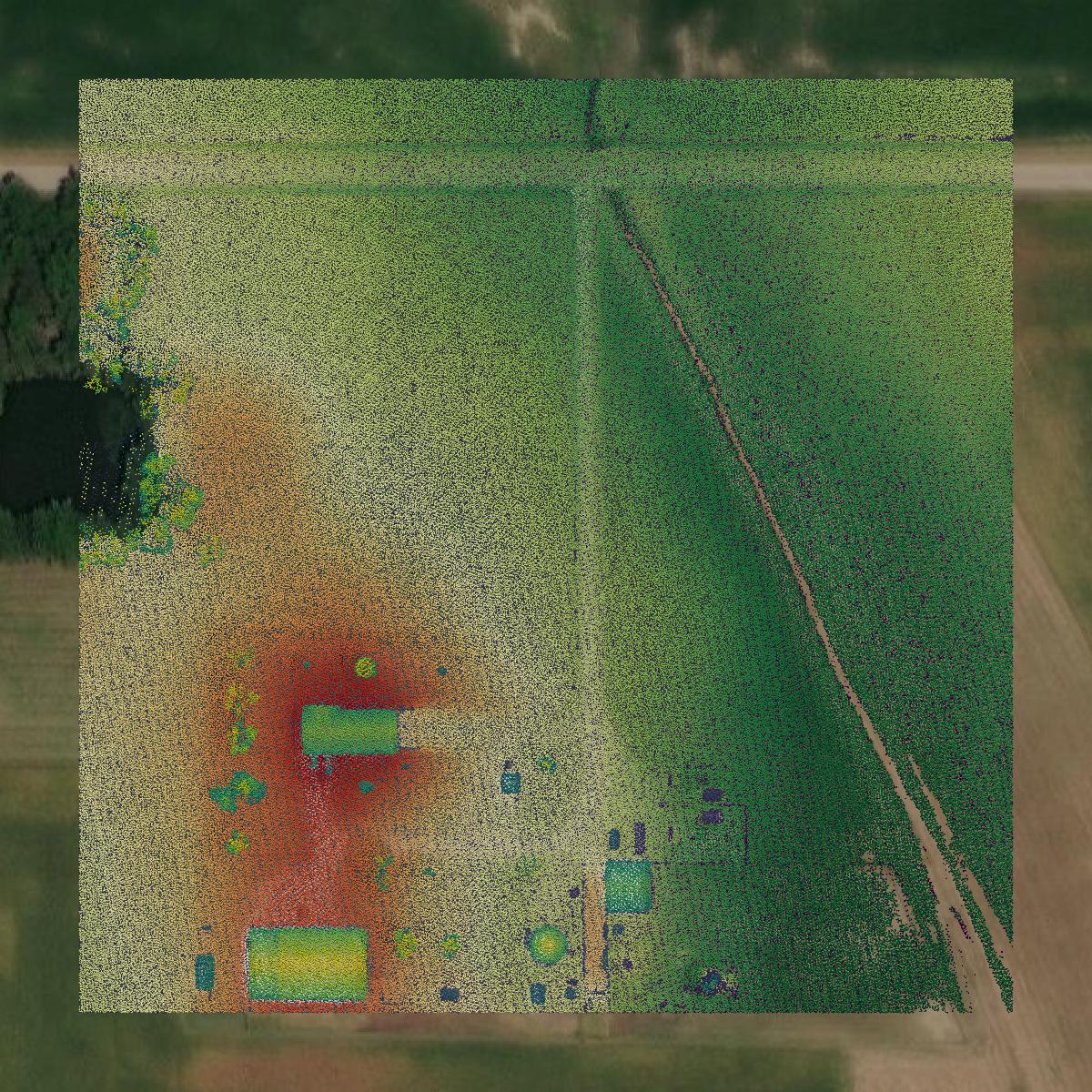 This image shows a LiDAR point cloud in Crawford County created using GIS data in Equator.
