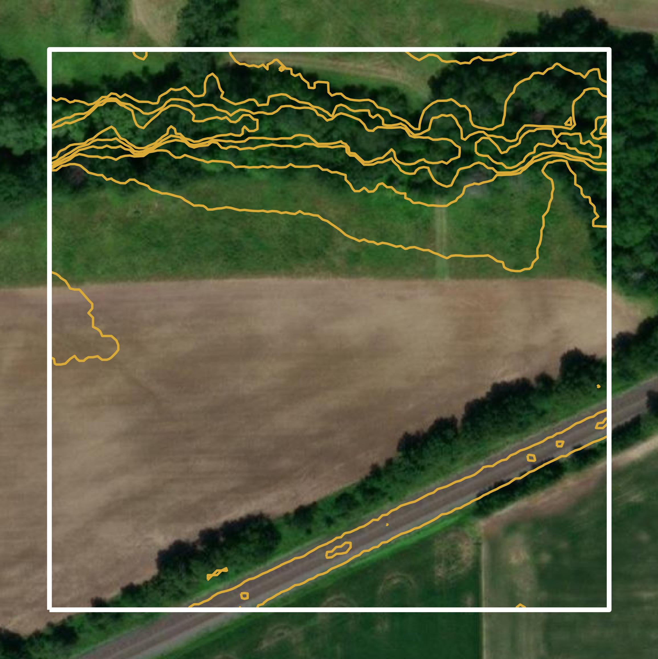 This image shows a contour map in Cumberland County created using GIS data in Equator.