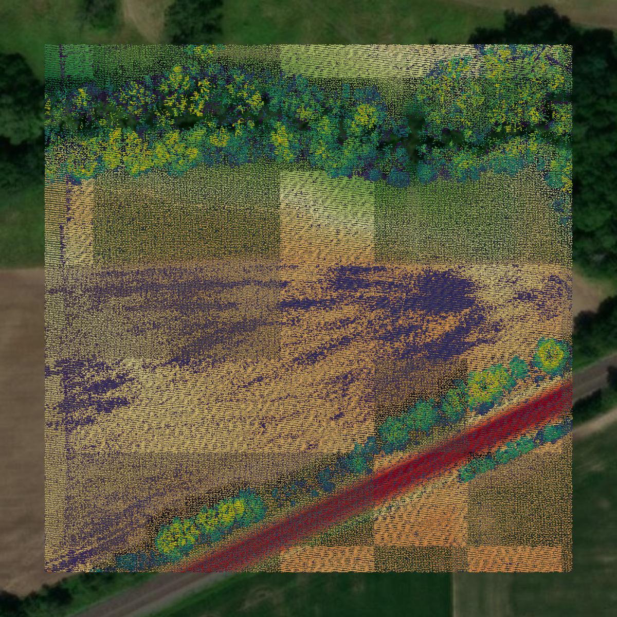 This image shows a LiDAR point cloud in Cumberland County created using GIS data in Equator.