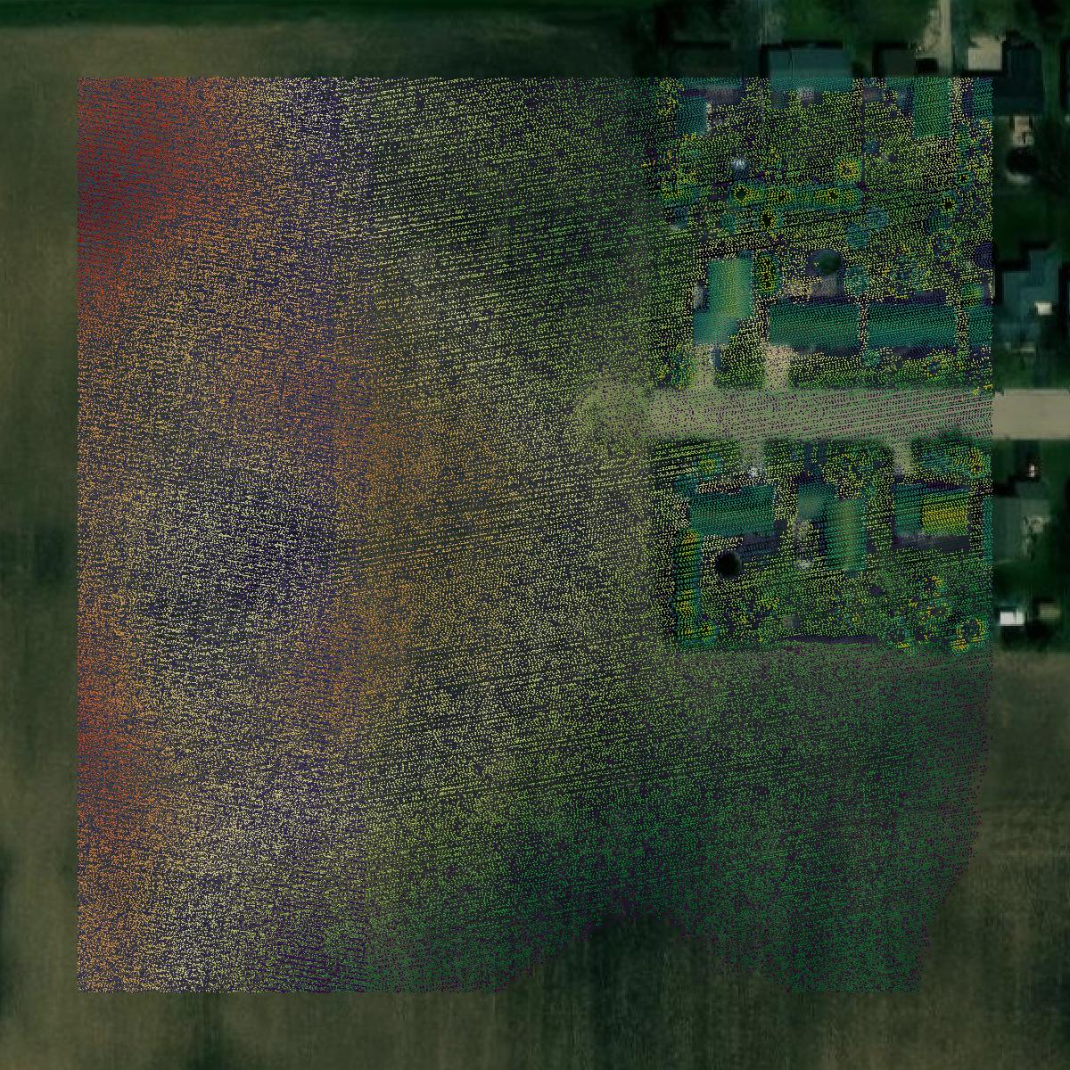 This image shows a LiDAR point cloud in DeKalb County created using GIS data in Equator.