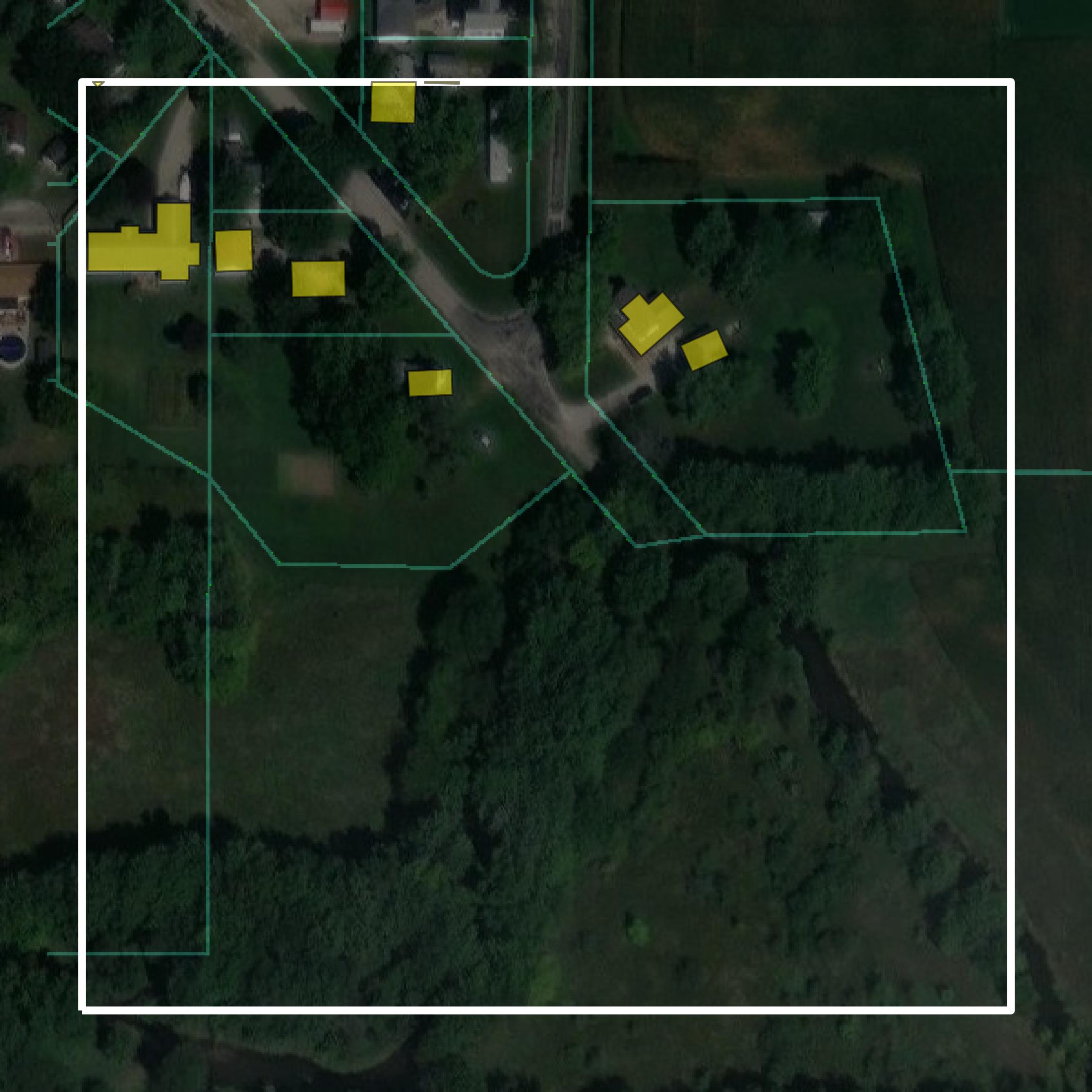This image shows parcel and building data in De Witt County created using GIS data in Equator.