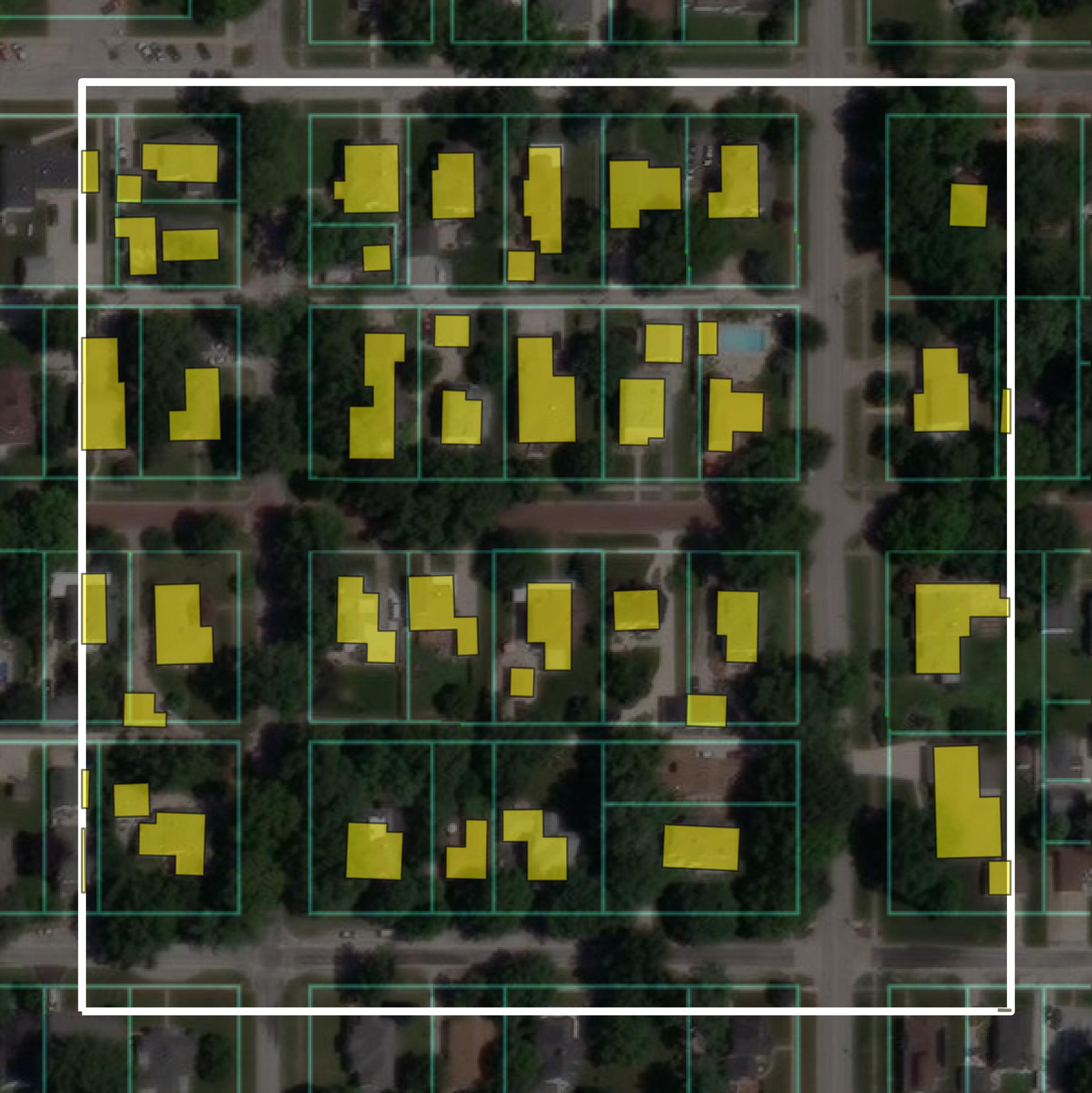 This image shows parcel and building data in Douglas County created using GIS data in Equator.