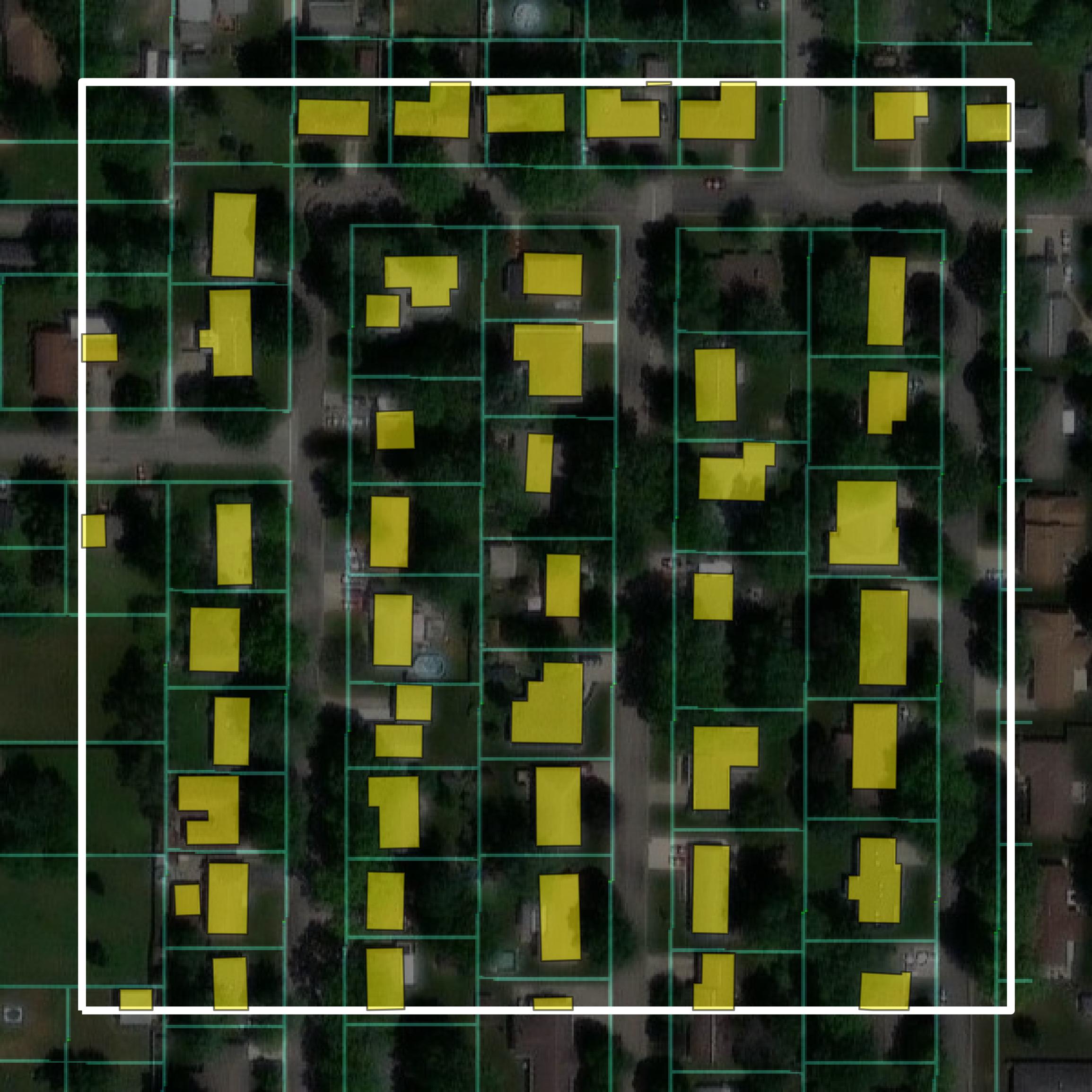 This image shows parcel and building data in Douglas County created using GIS data in Equator.
