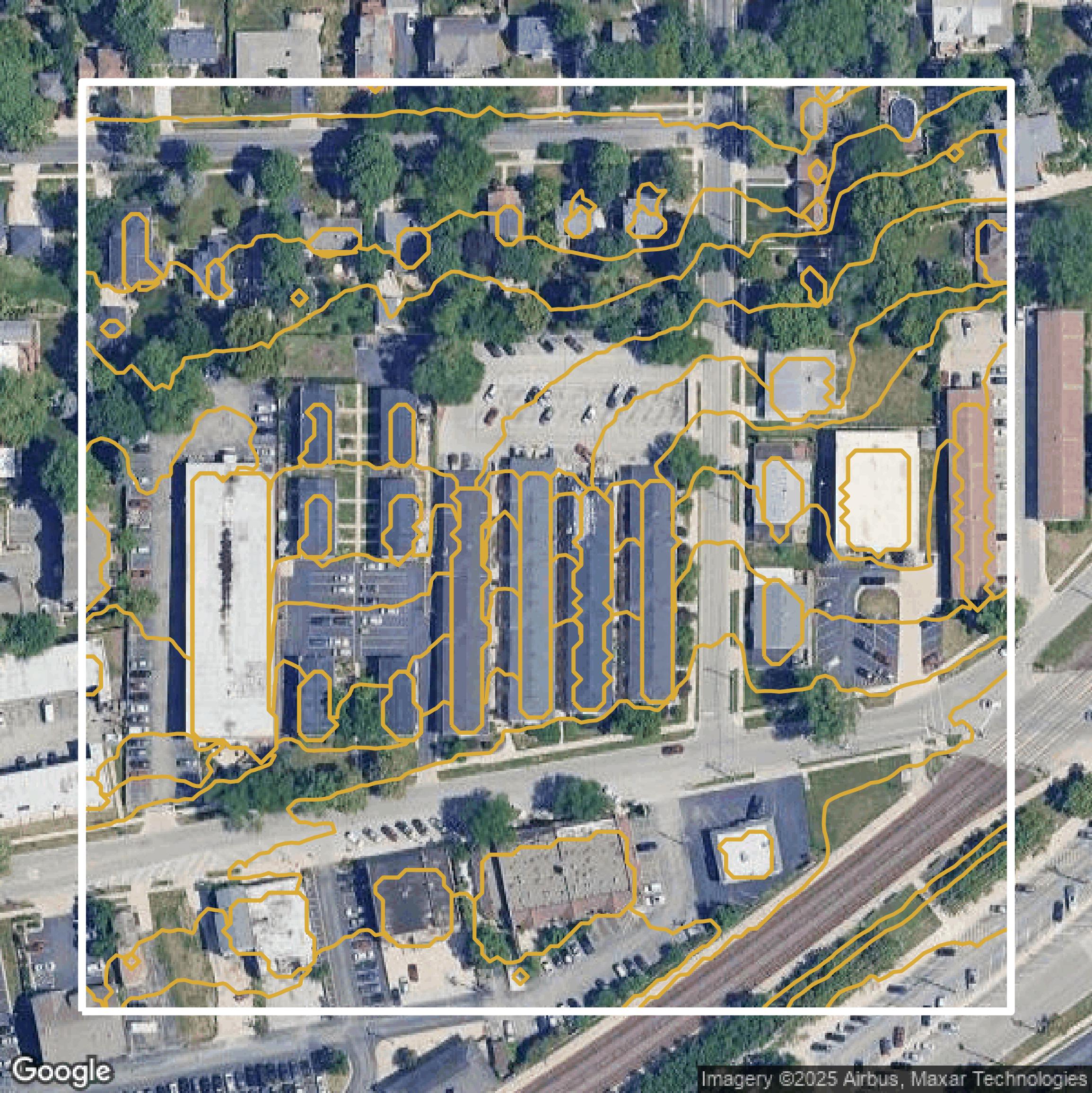 This image shows a contour map in DuPage County created using GIS data in Equator.