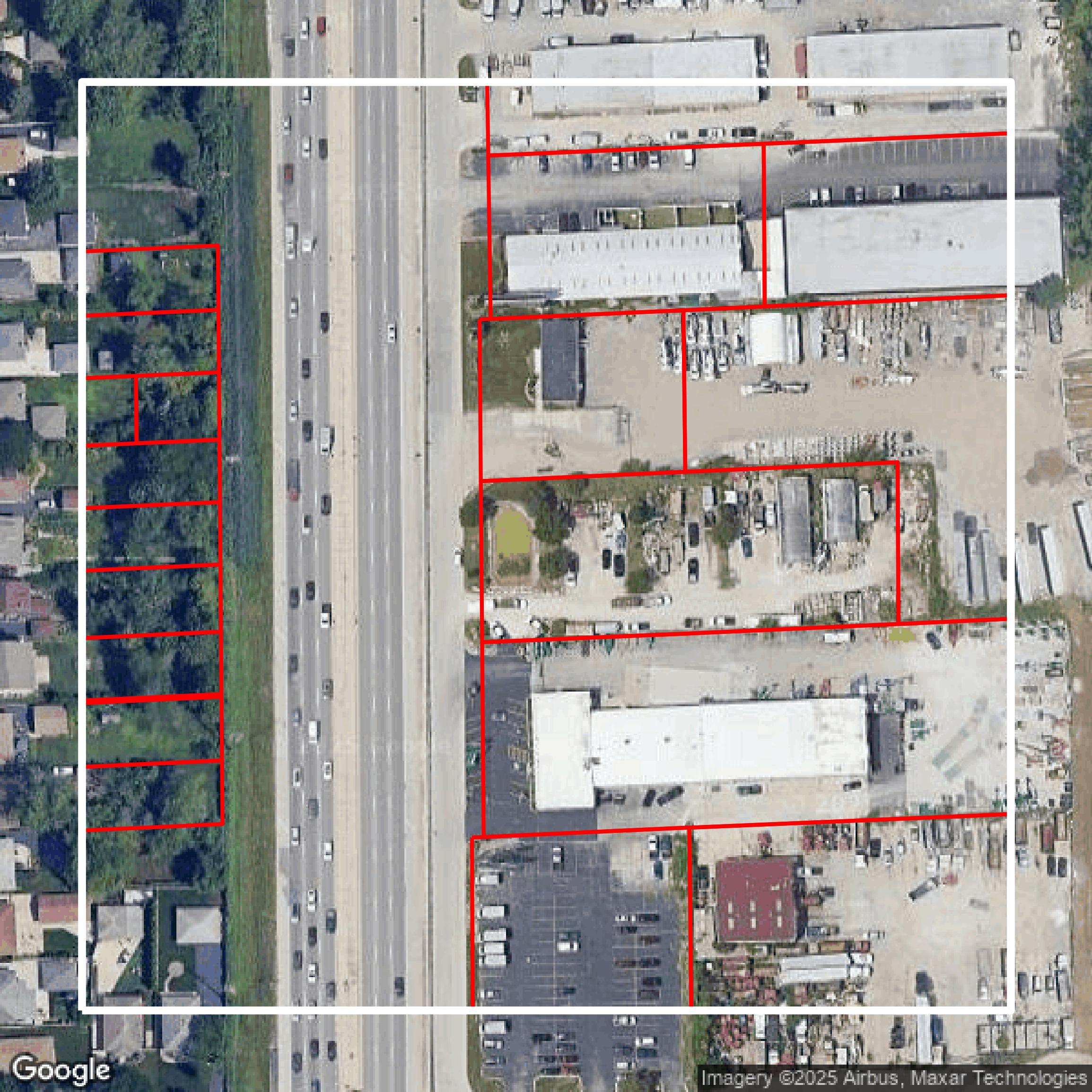 This image shows parcel data in DuPage County created using GIS data in Equator.