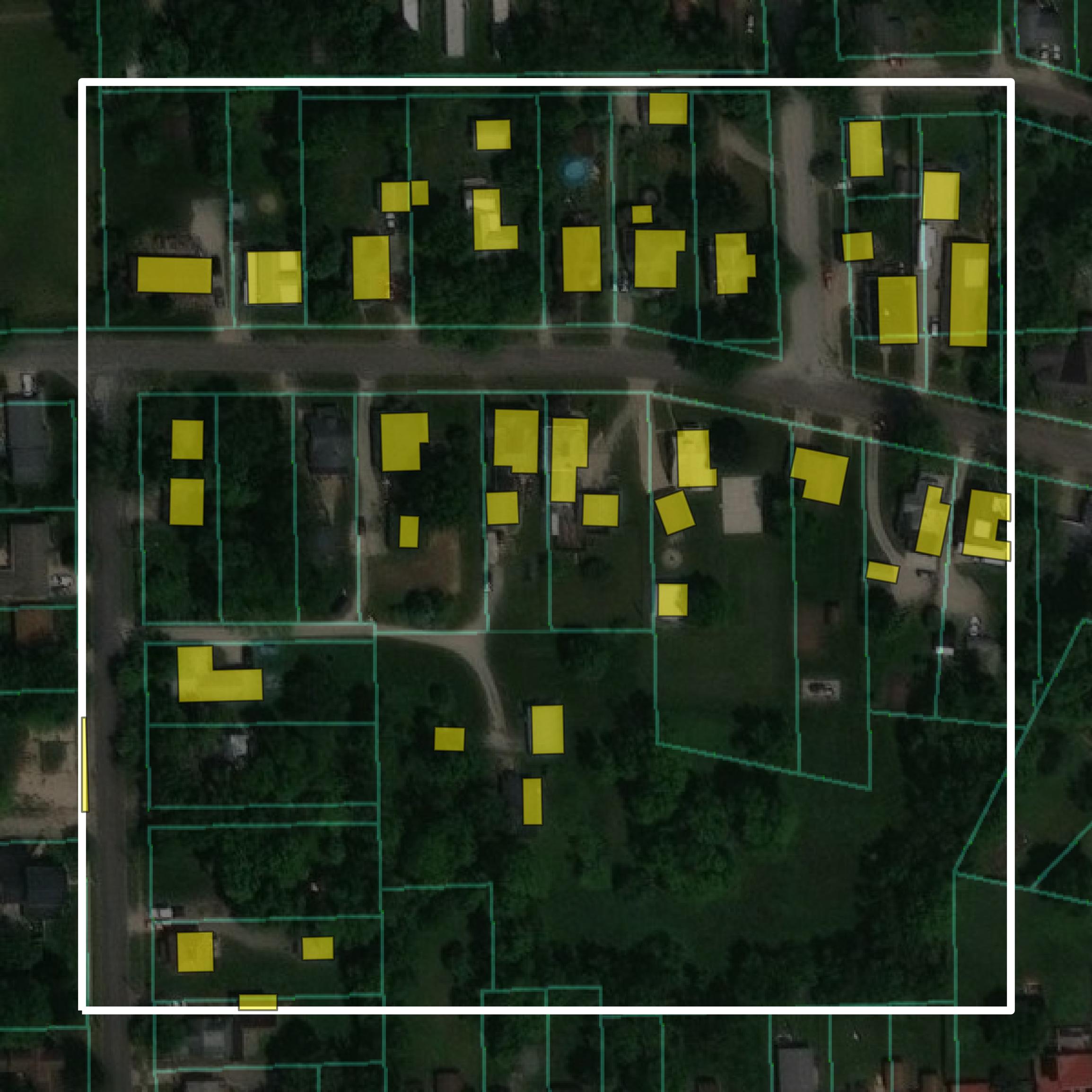 This image shows parcel and building data in Edgar County created using GIS data in Equator.