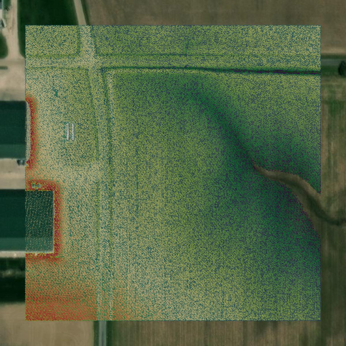 This image shows a LiDAR point cloud in Fayette County created using GIS data in Equator.