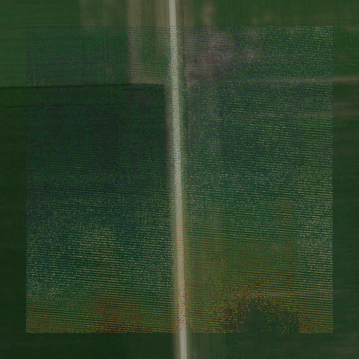 This image shows a LiDAR point cloud in Ford County created using GIS data in Equator.