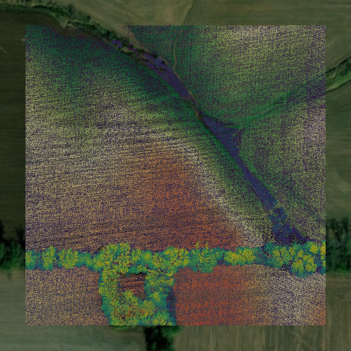 This image shows a LiDAR point cloud in Franklin County created using GIS data in Equator.
