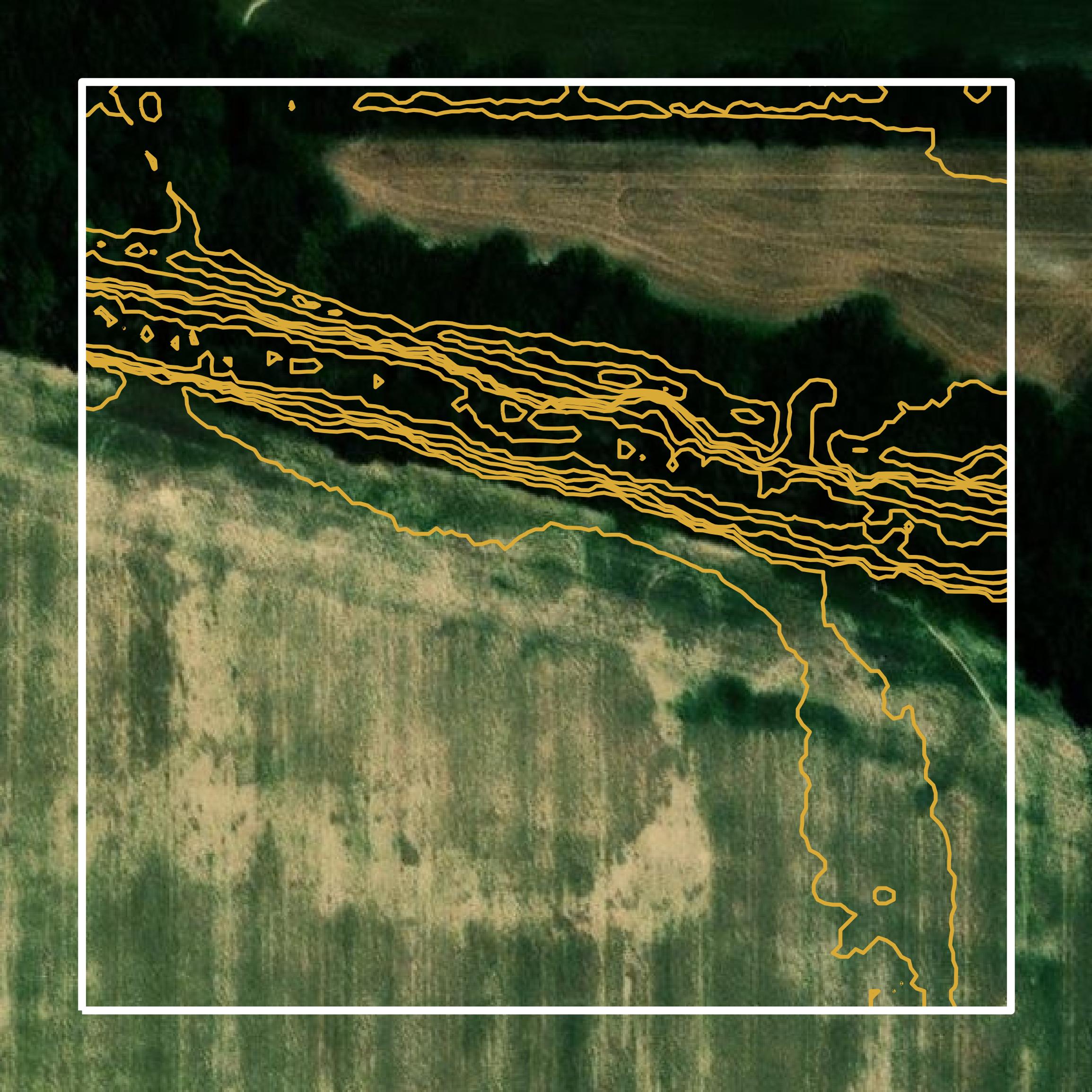 This image shows a contour map in Gallatin County created using GIS data in Equator.
