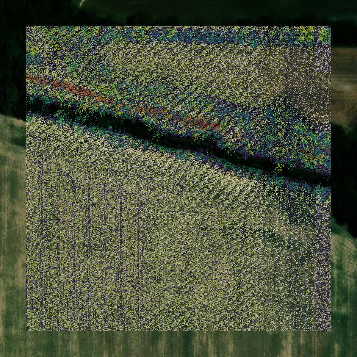 This image shows a LiDAR point cloud in Gallatin County created using GIS data in Equator.