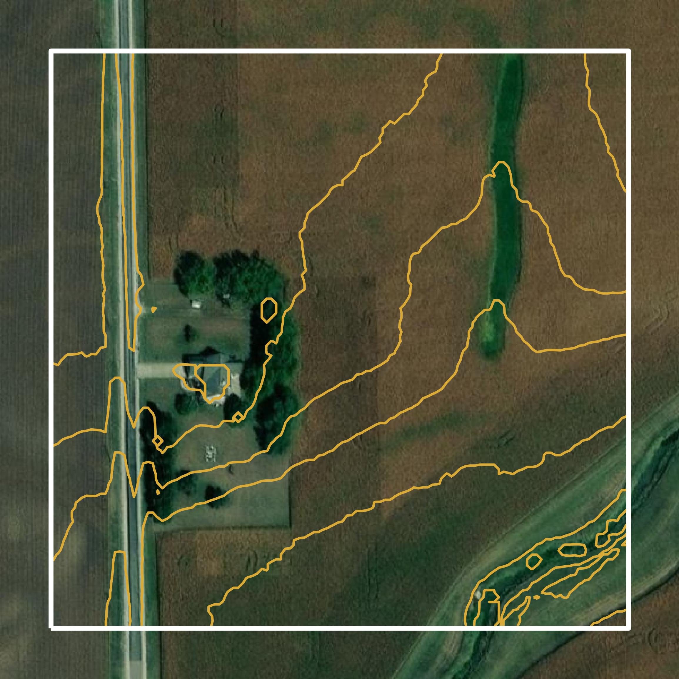 This image shows a contour map in Grundy County created using GIS data in Equator.