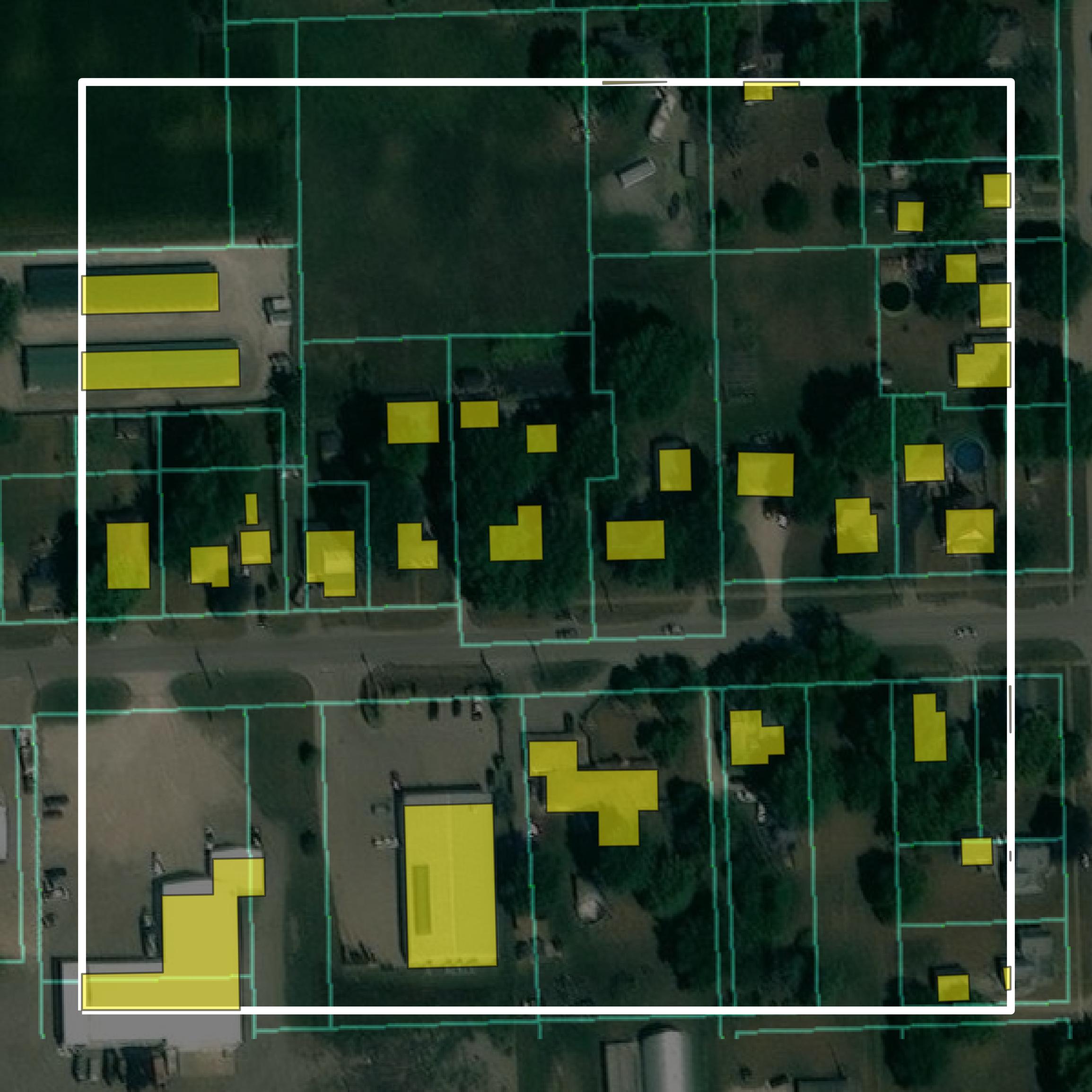 This image shows parcel and building data in Grundy County created using GIS data in Equator.