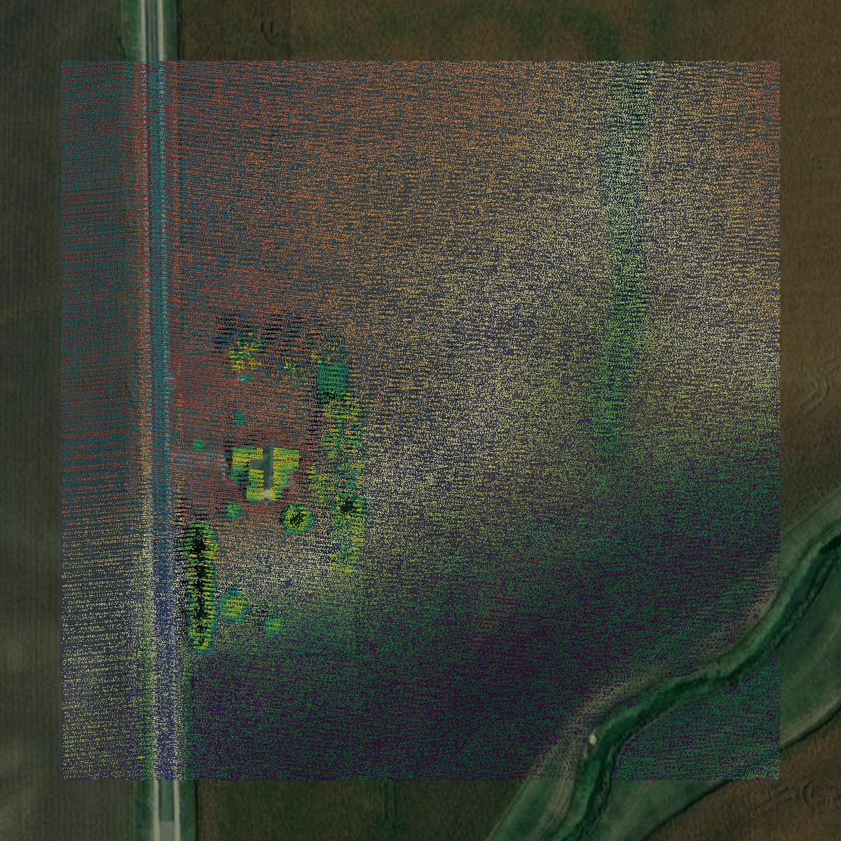 This image shows a LiDAR point cloud in Grundy County created using GIS data in Equator.