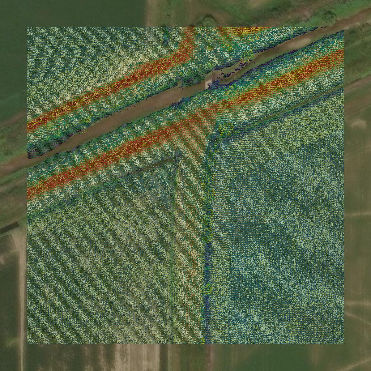 This image shows a LiDAR point cloud in Hamilton County created using GIS data in Equator.