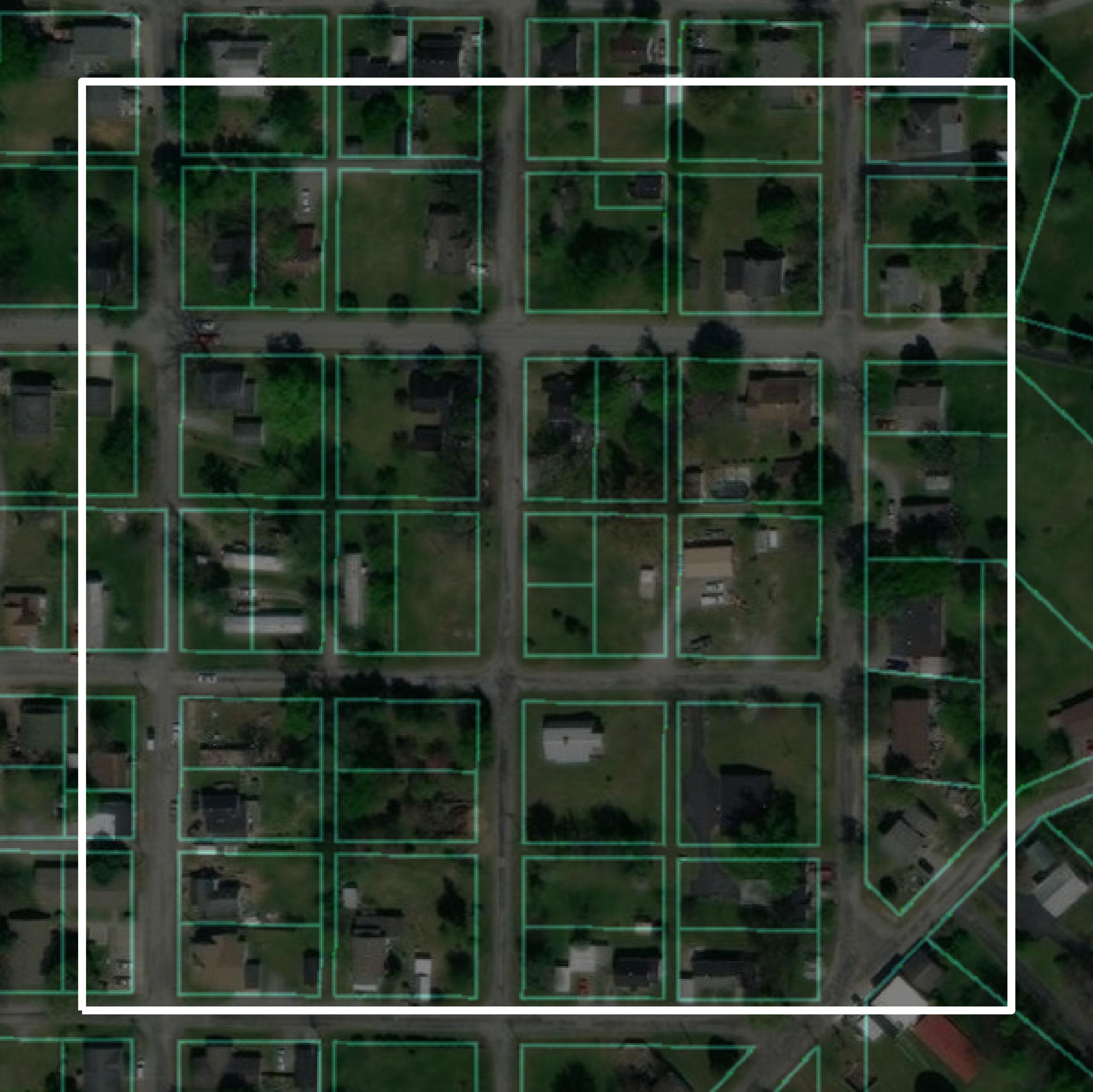 This image shows parcel and building data in Hardin County created using GIS data in Equator.