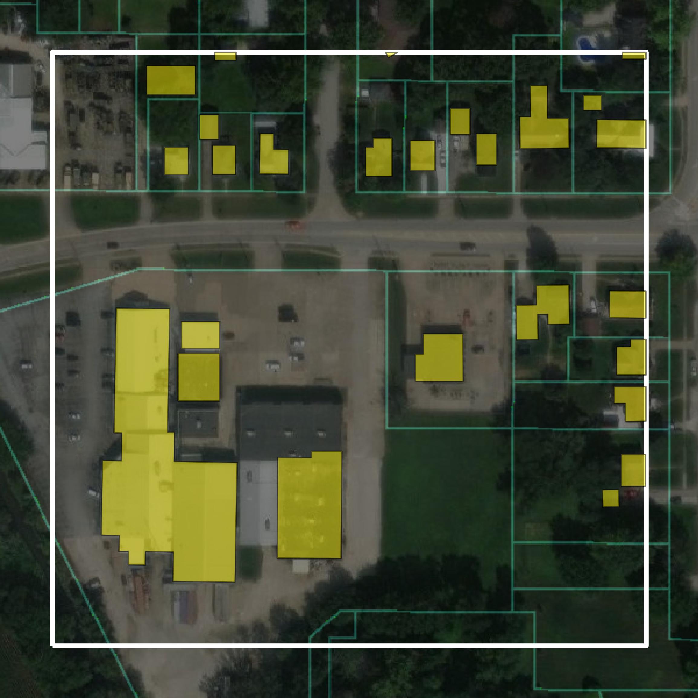 This image shows parcel and building data in Henry County created using GIS data in Equator.
