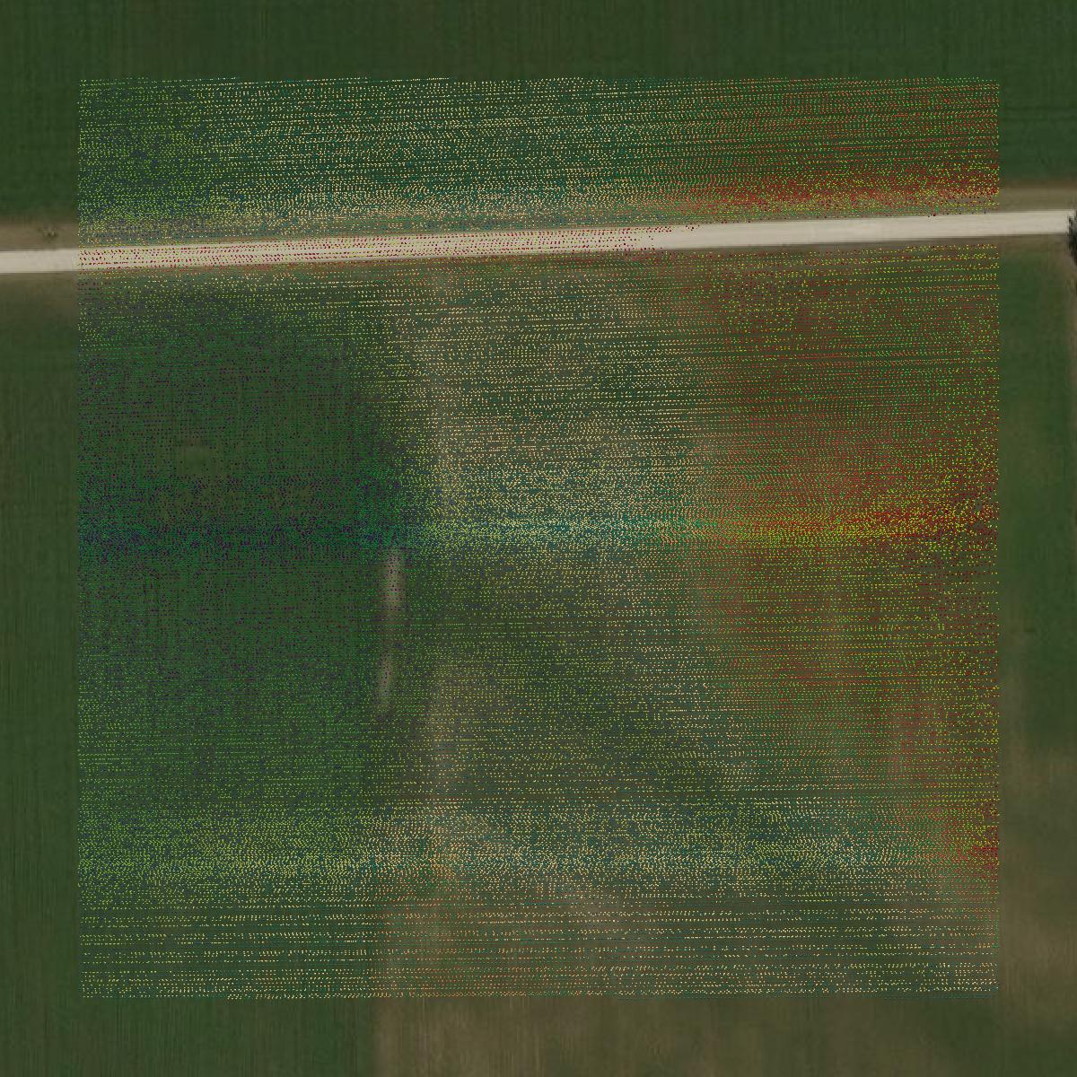 This image shows a LiDAR point cloud in Iroquois County created using GIS data in Equator.