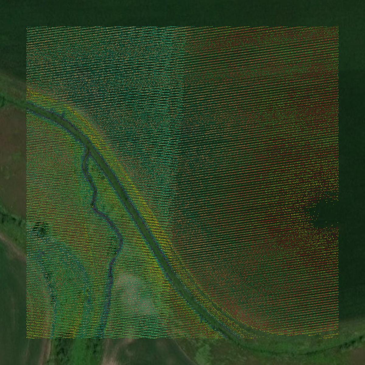 This image shows a LiDAR point cloud in Iroquois County created using GIS data in Equator.