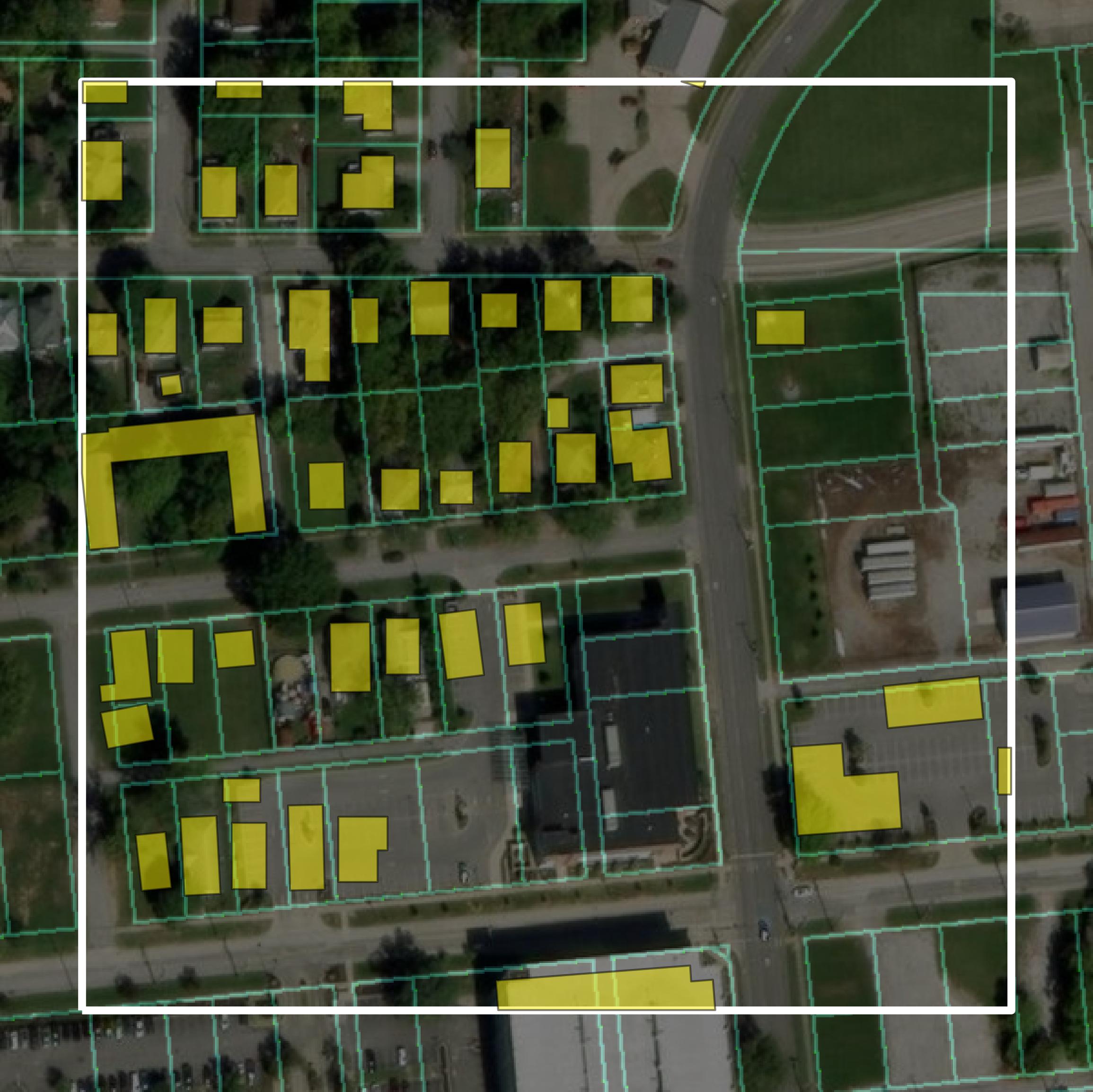 This image shows parcel and building data in Jackson County created using GIS data in Equator.