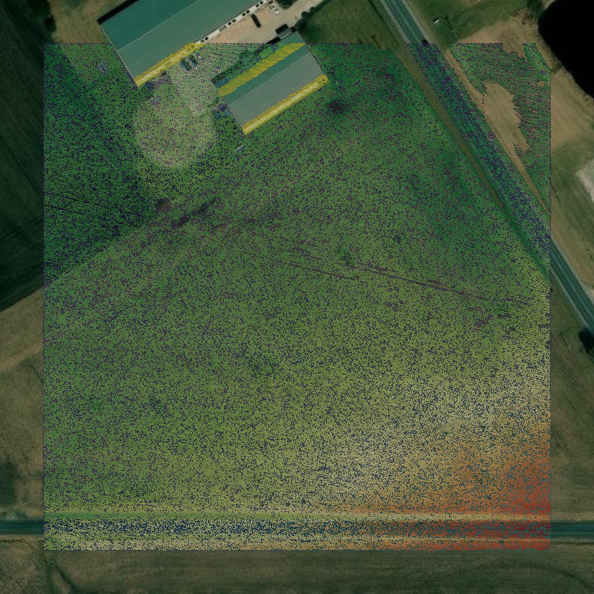 This image shows a LiDAR point cloud in Jersey County created using GIS data in Equator.