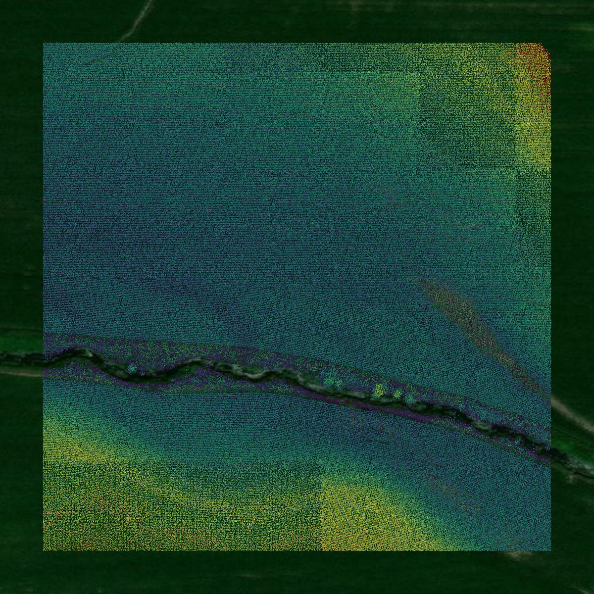 This image shows a LiDAR point cloud in Jo Daviess County created using GIS data in Equator.