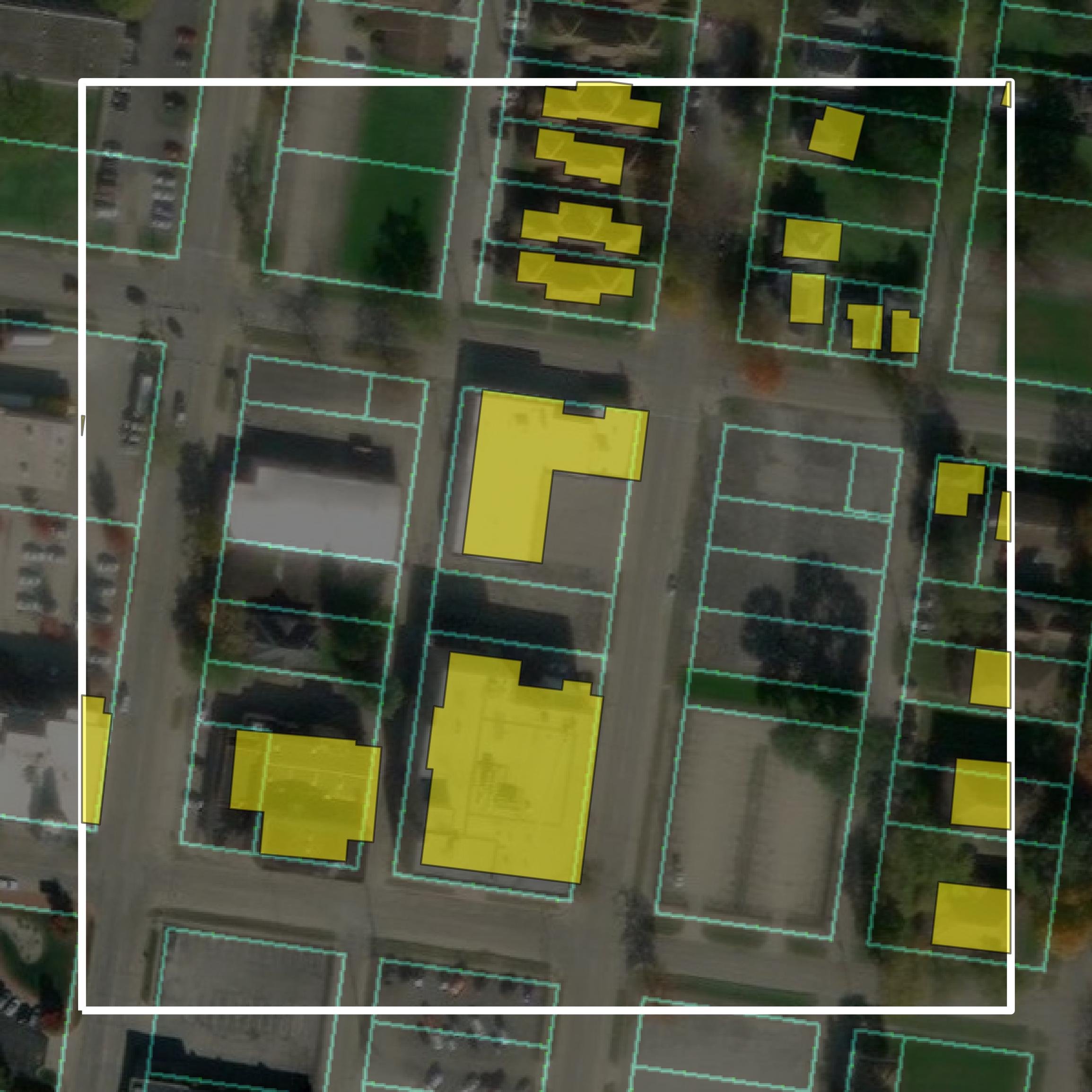 This image shows parcel and building data in Kankakee County created using GIS data in Equator.