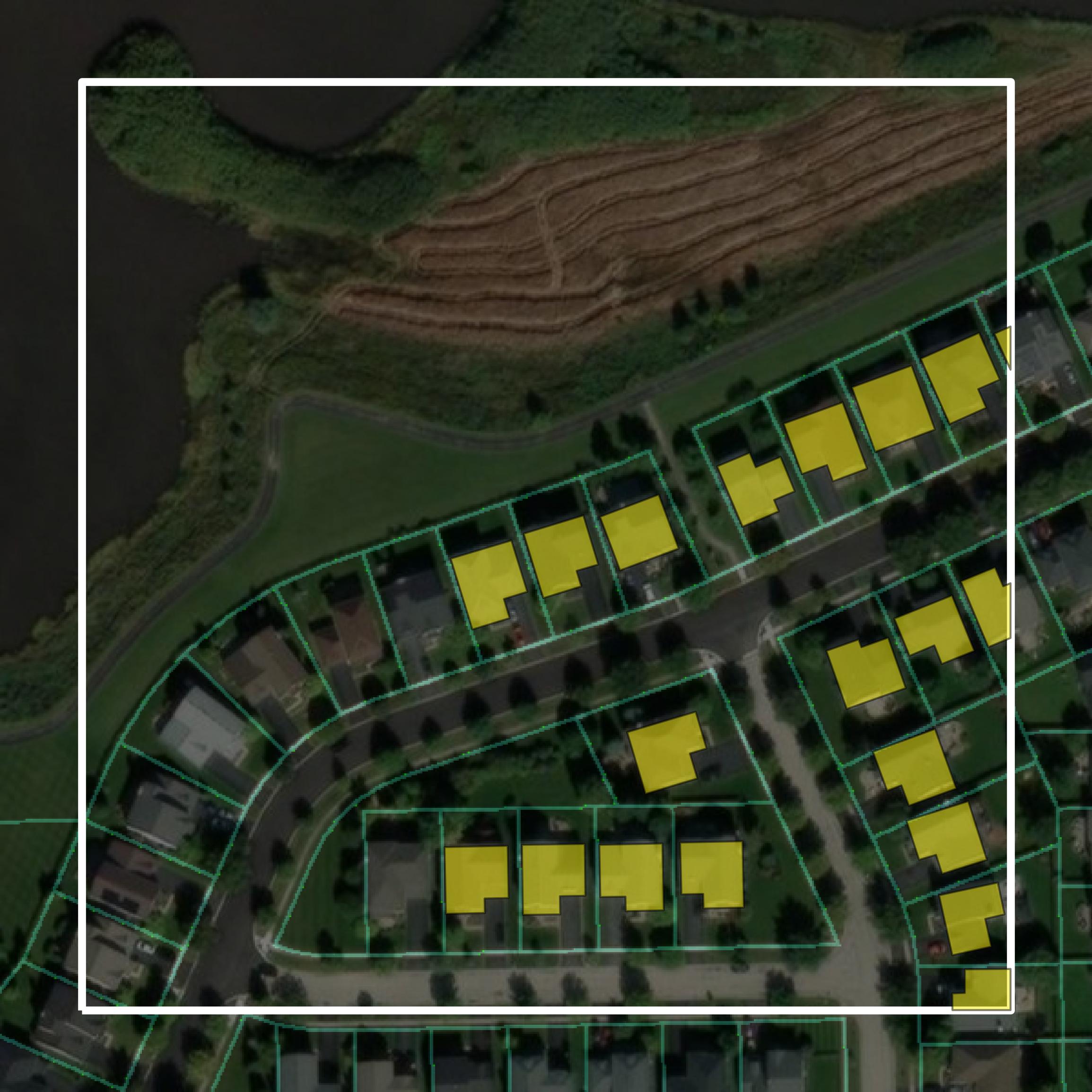 This image shows parcel and building data in Kendall County created using GIS data in Equator.