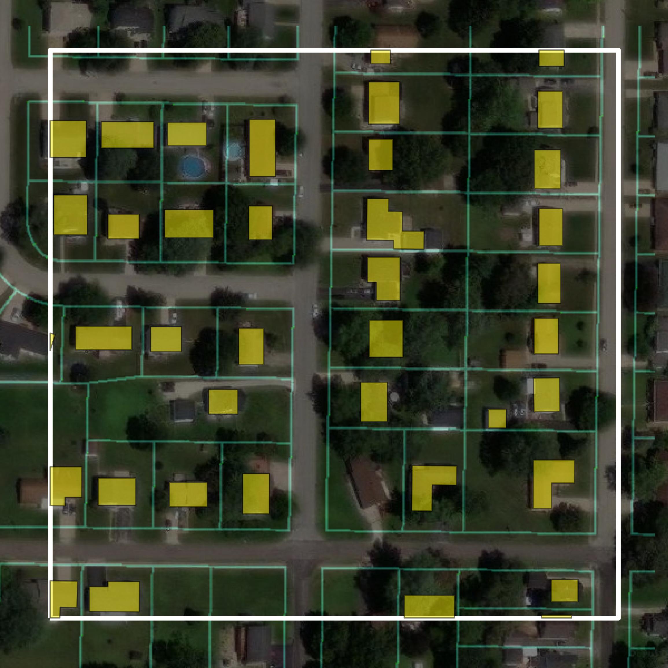 This image shows parcel and building data in Knox County created using GIS data in Equator.