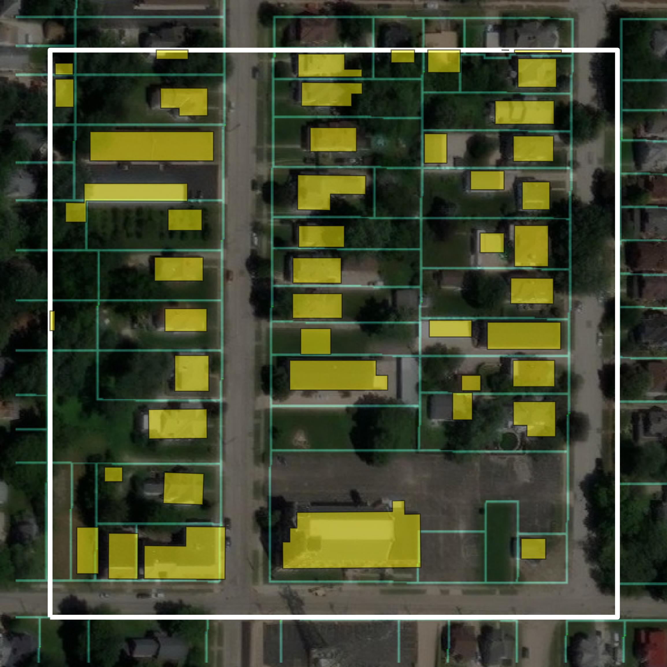 This image shows parcel and building data in Knox County created using GIS data in Equator.