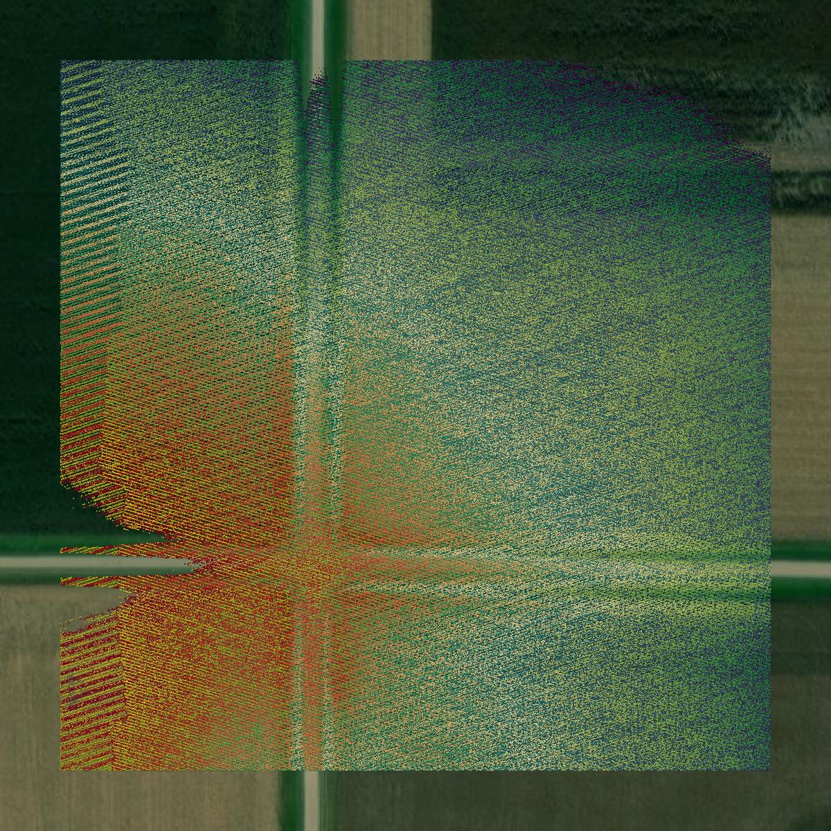 This image shows a LiDAR point cloud in Knox County created using GIS data in Equator.