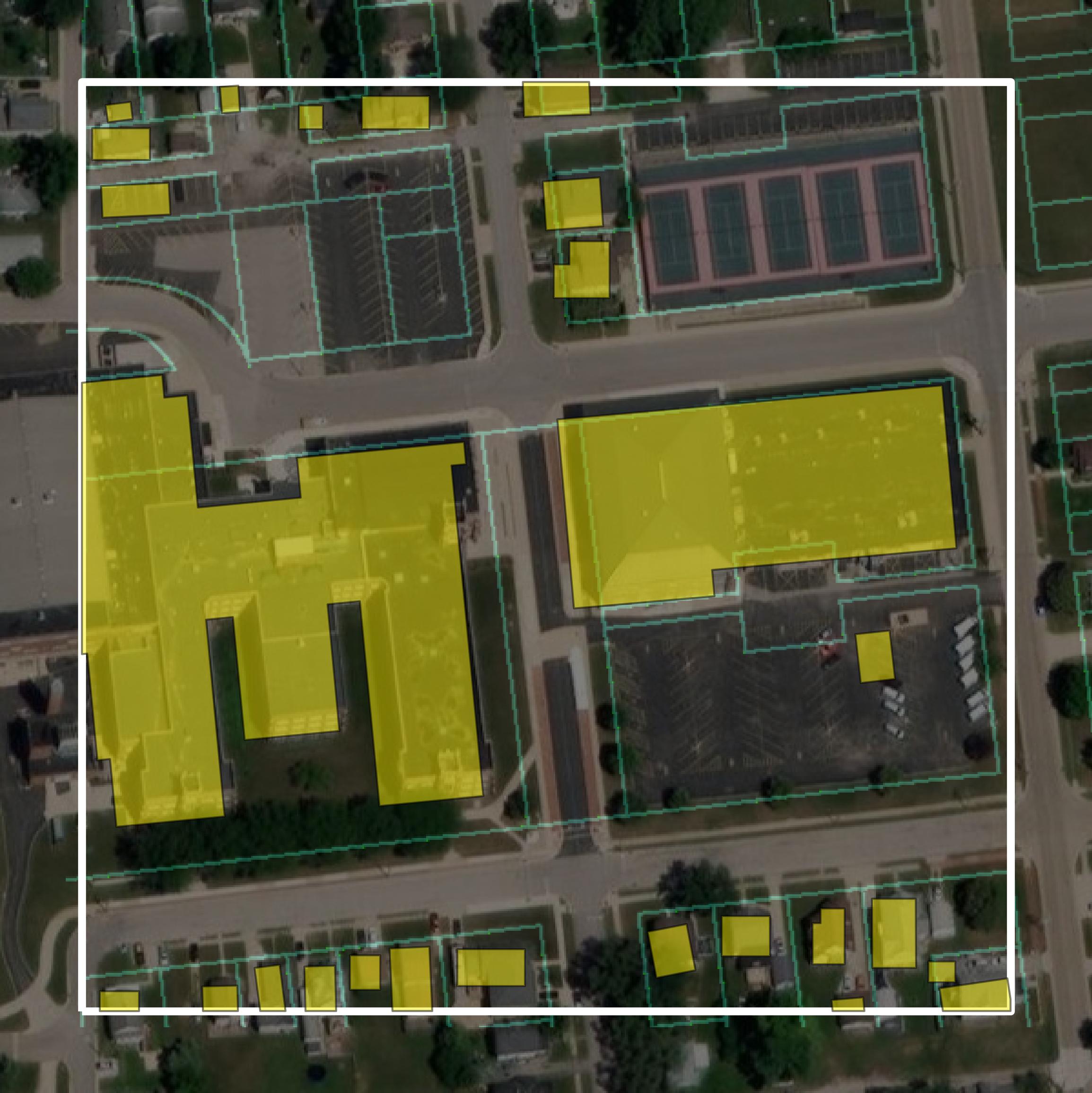 This image shows parcel and building data in LaSalle County created using GIS data in Equator.