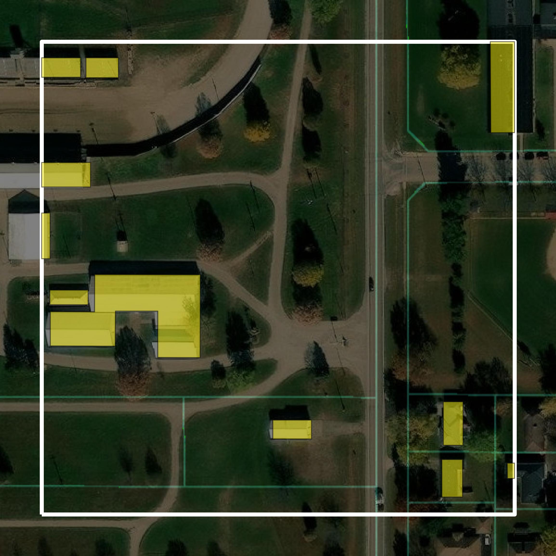 This image shows parcel and building data in Marshall County created using GIS data in Equator.