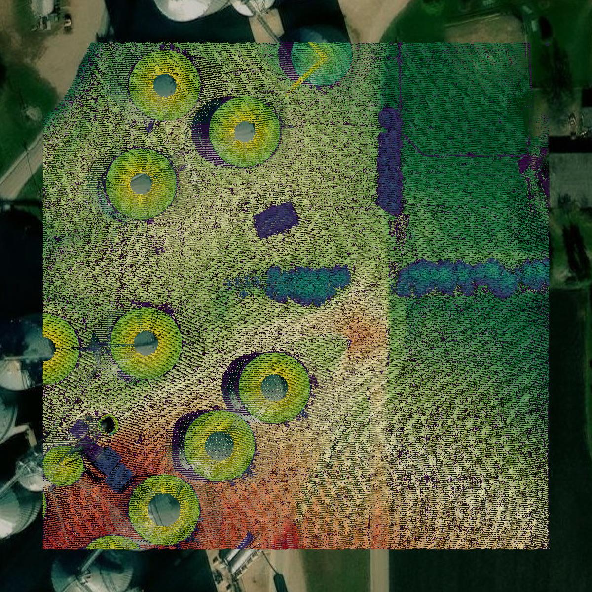 This image shows a LiDAR point cloud in Marshall County created using GIS data in Equator.