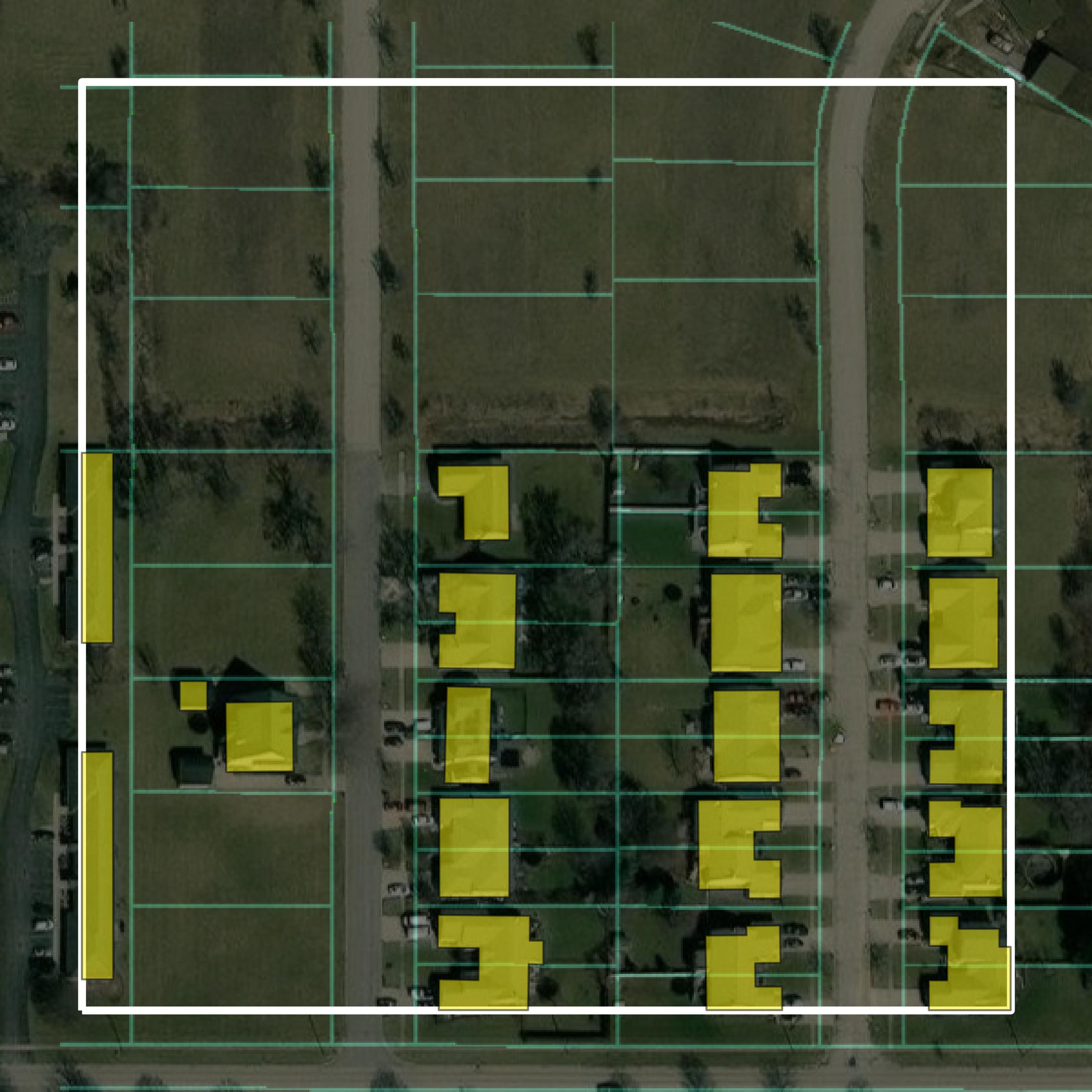 This image shows parcel and building data in McHenry County created using GIS data in Equator.