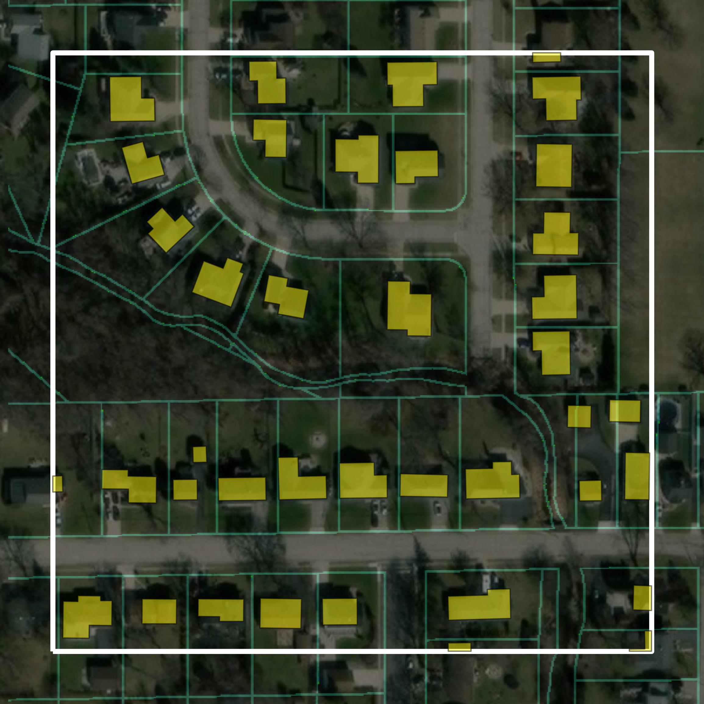 This image shows parcel and building data in McHenry County created using GIS data in Equator.