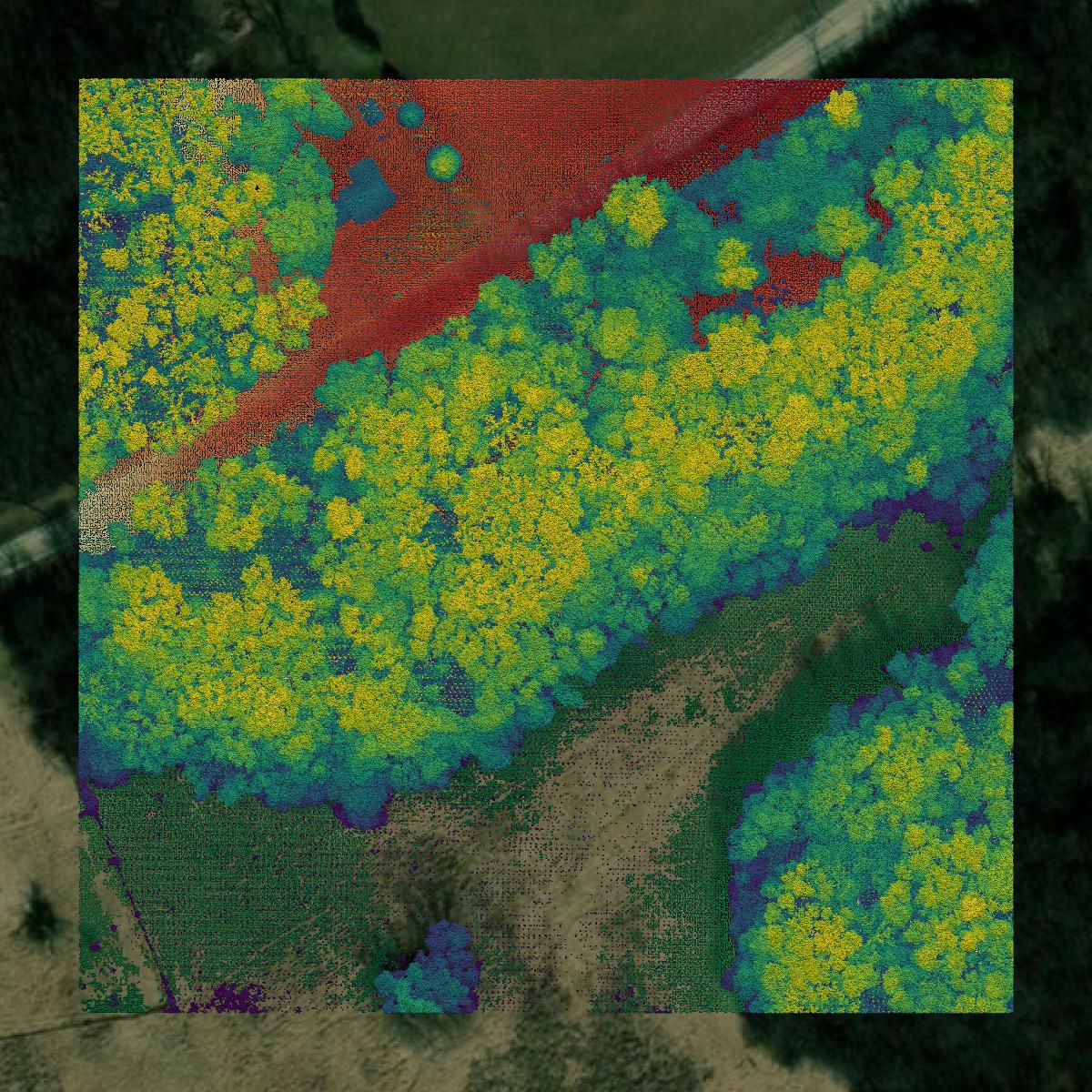 This image shows a LiDAR point cloud in McHenry County created using GIS data in Equator.