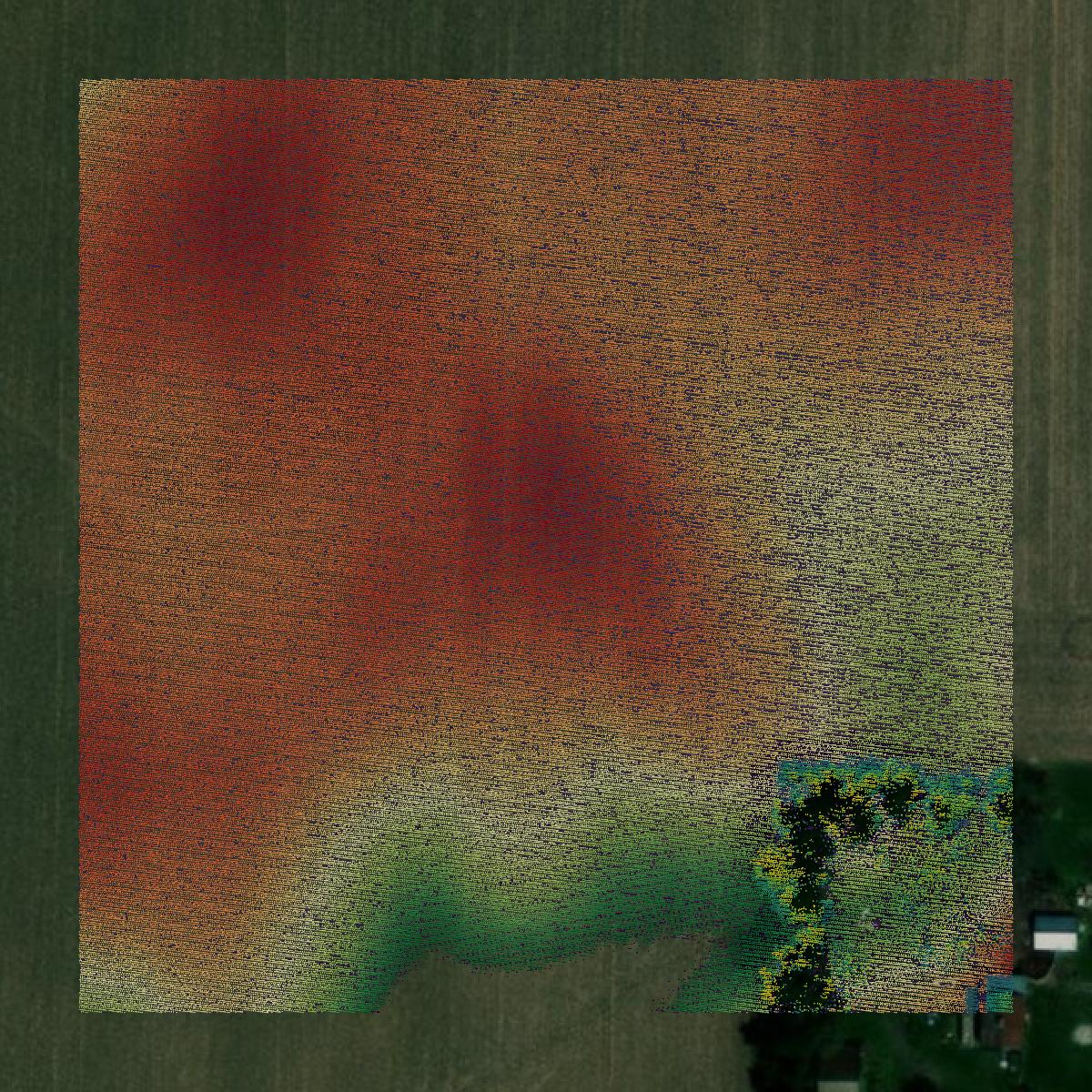 This image shows a LiDAR point cloud in Mercer County created using GIS data in Equator.