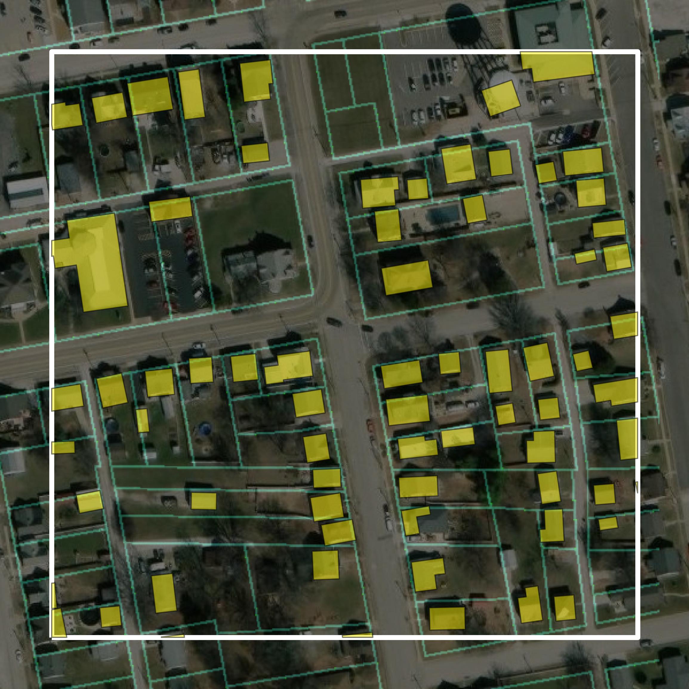 This image shows parcel and building data in Monroe County created using GIS data in Equator.