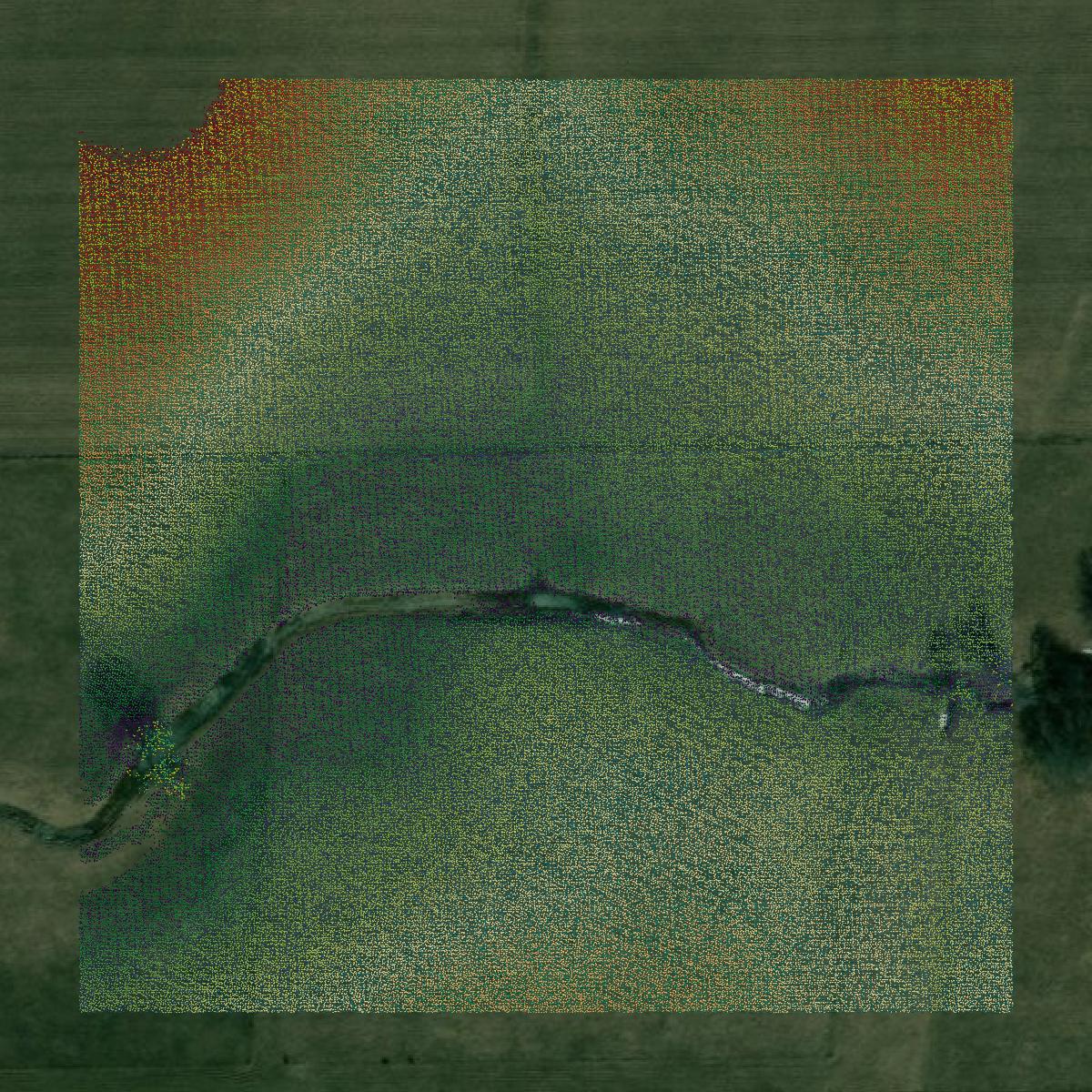 This image shows a LiDAR point cloud in Ogle County created using GIS data in Equator.