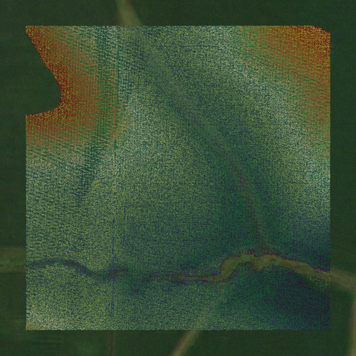 This image shows a LiDAR point cloud in Ogle County created using GIS data in Equator.