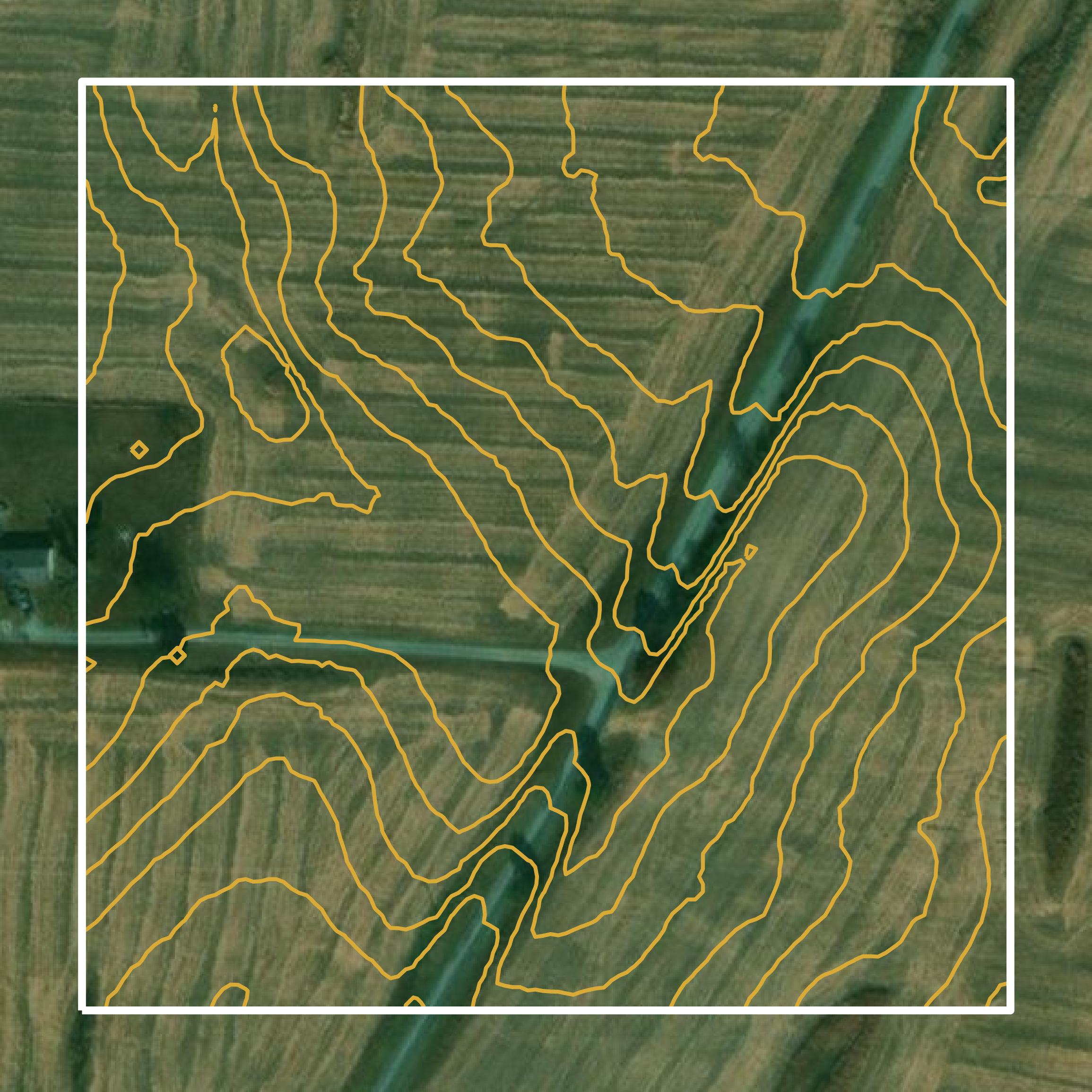 This image shows a contour map in Pulaski County created using GIS data in Equator.