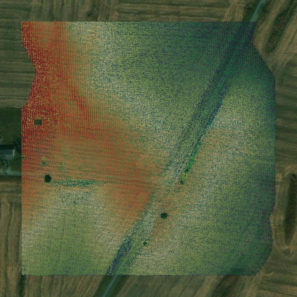 This image shows a LiDAR point cloud in Pulaski County created using GIS data in Equator.