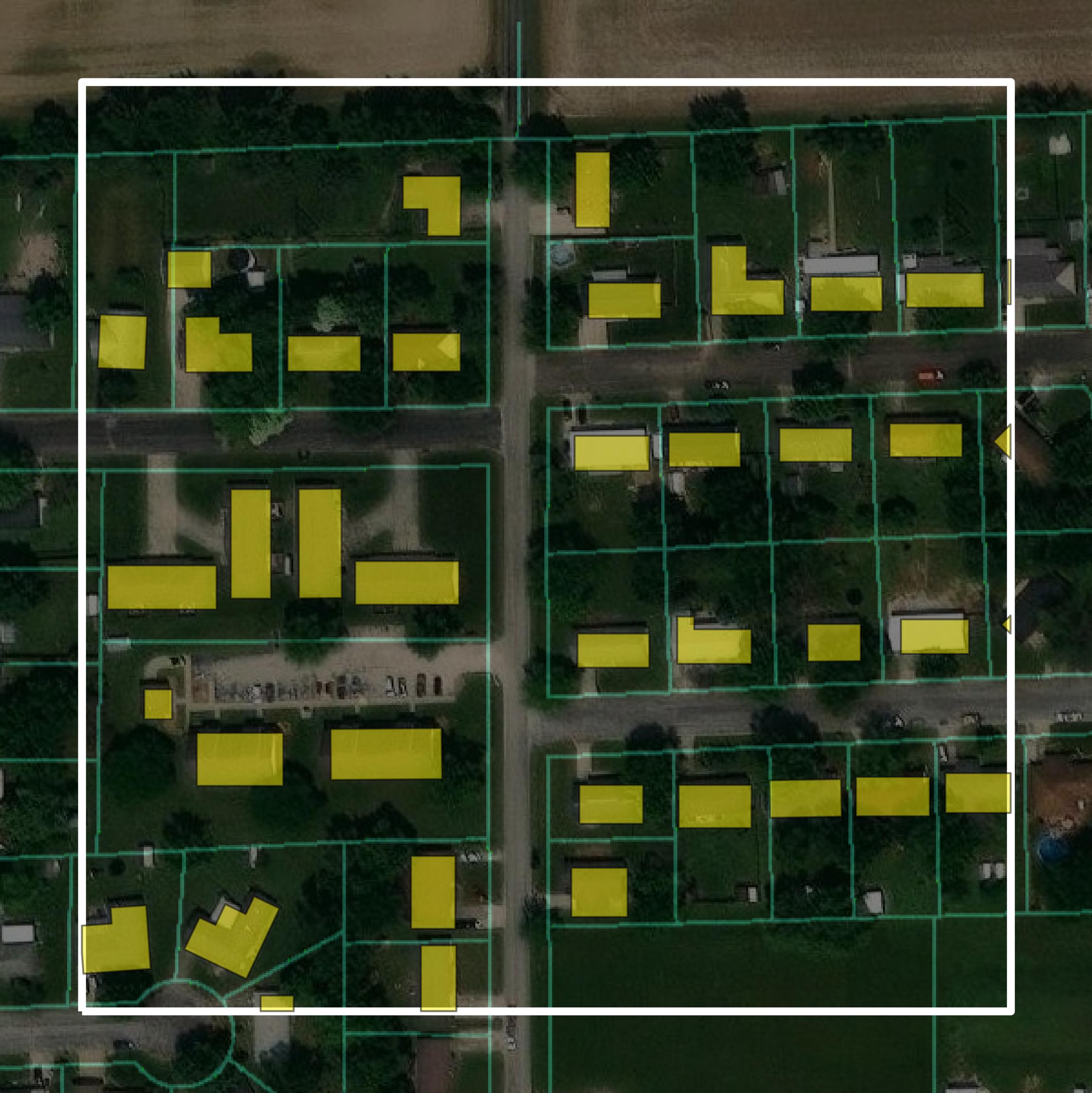 This image shows parcel and building data in Richland County created using GIS data in Equator.