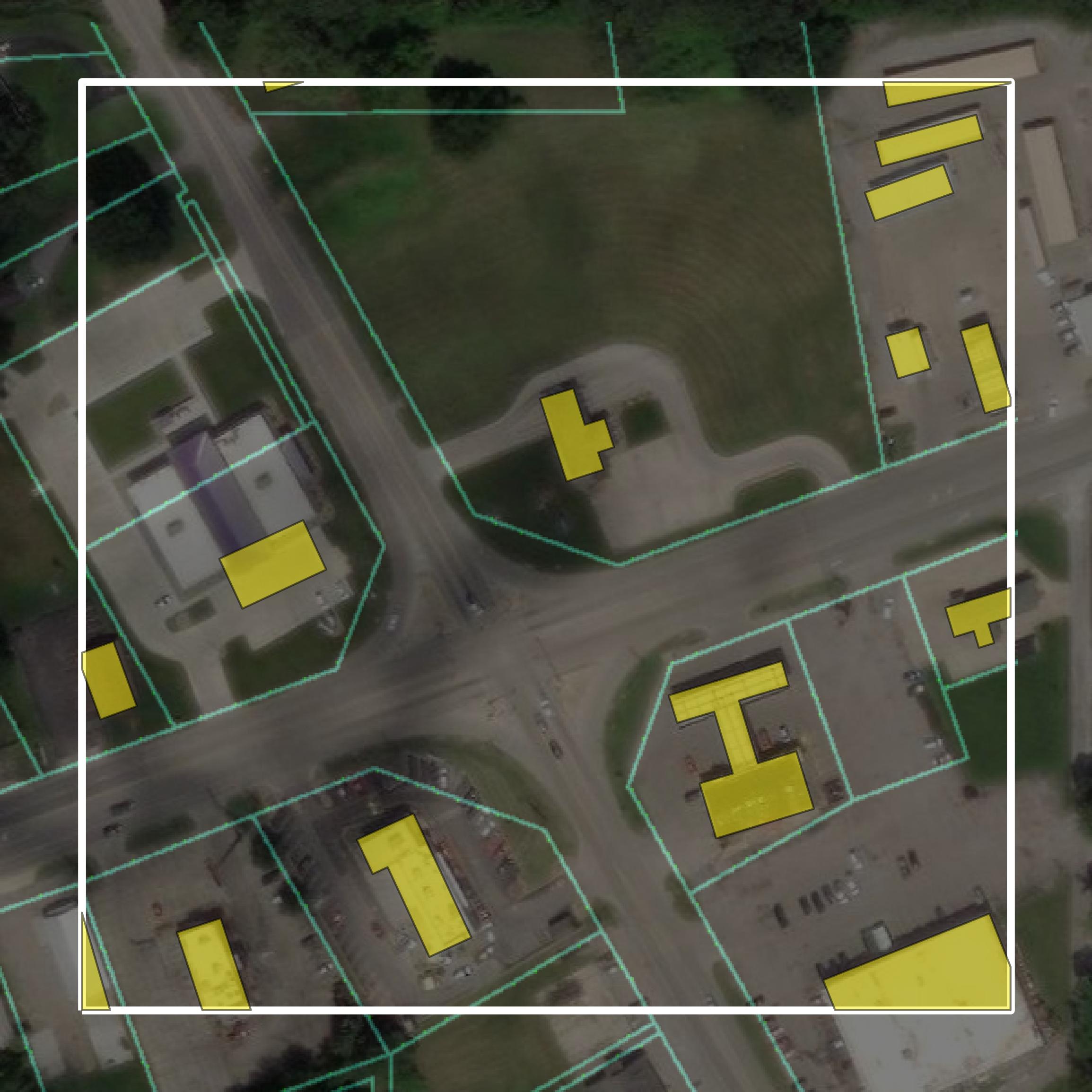 This image shows parcel and building data in Saline County created using GIS data in Equator.