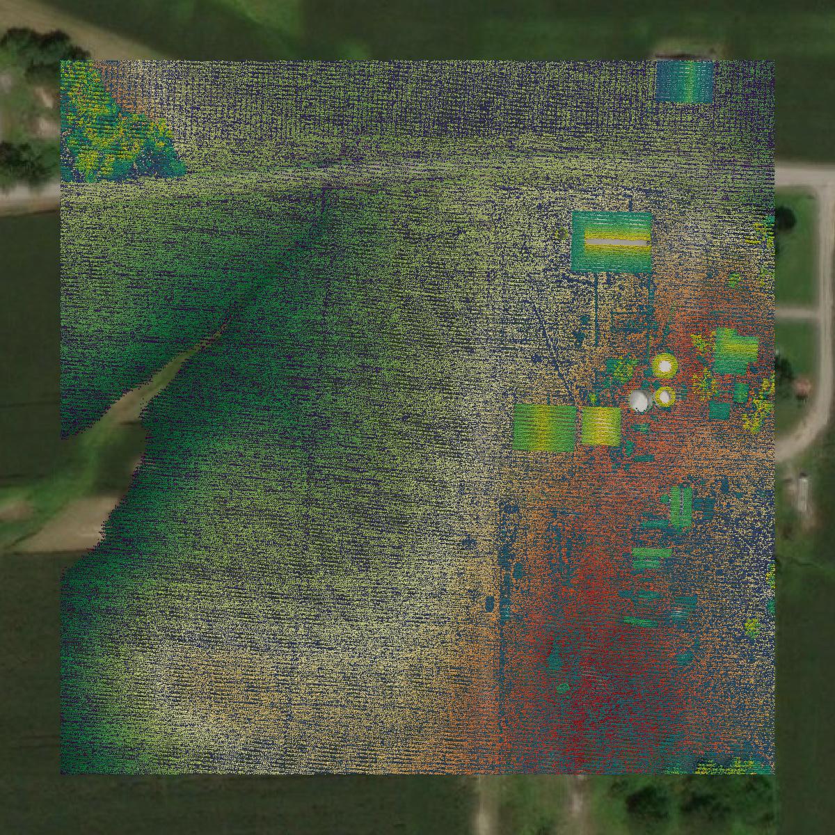 This image shows a LiDAR point cloud in Saline County created using GIS data in Equator.