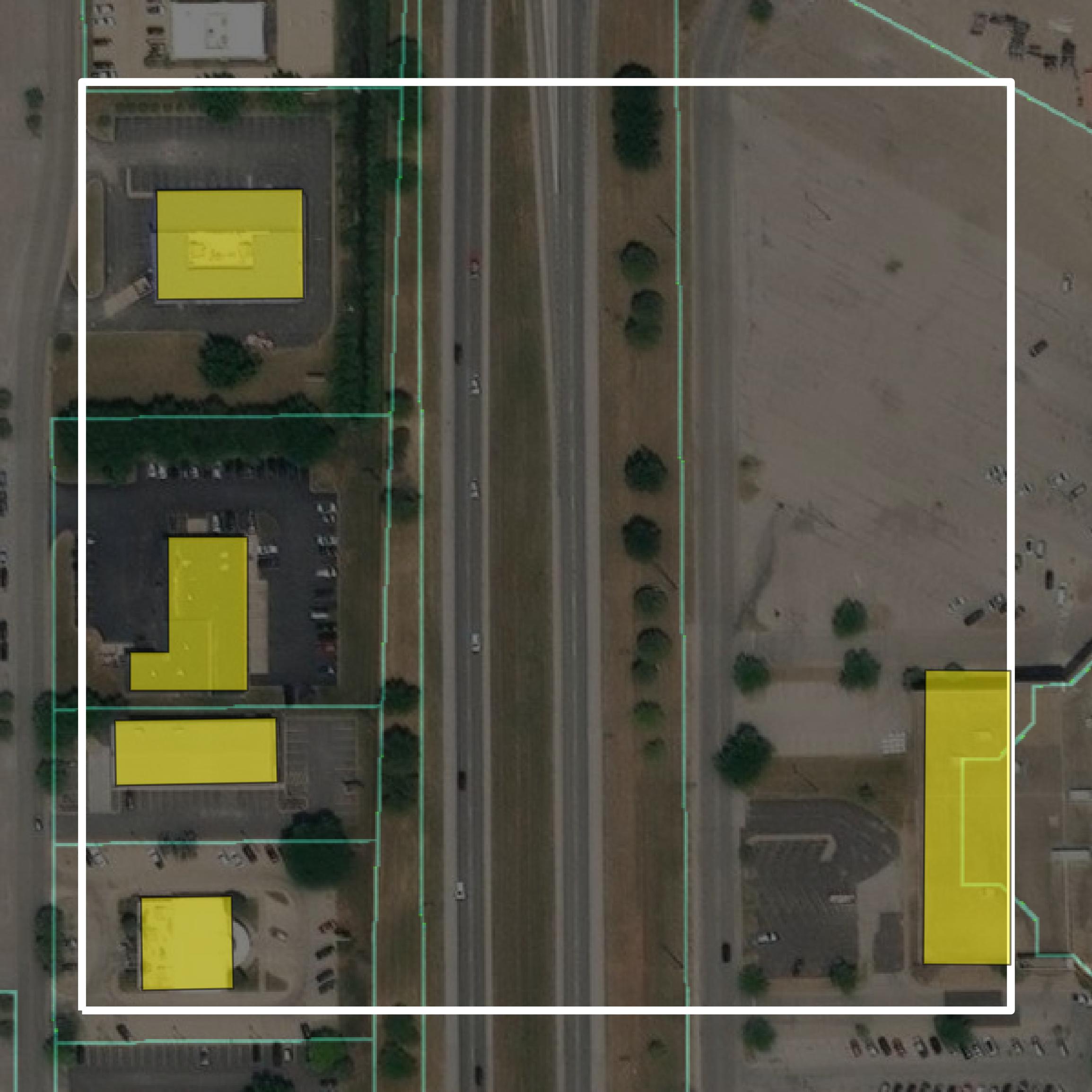 This image shows parcel and building data in Sangamon County created using GIS data in Equator.