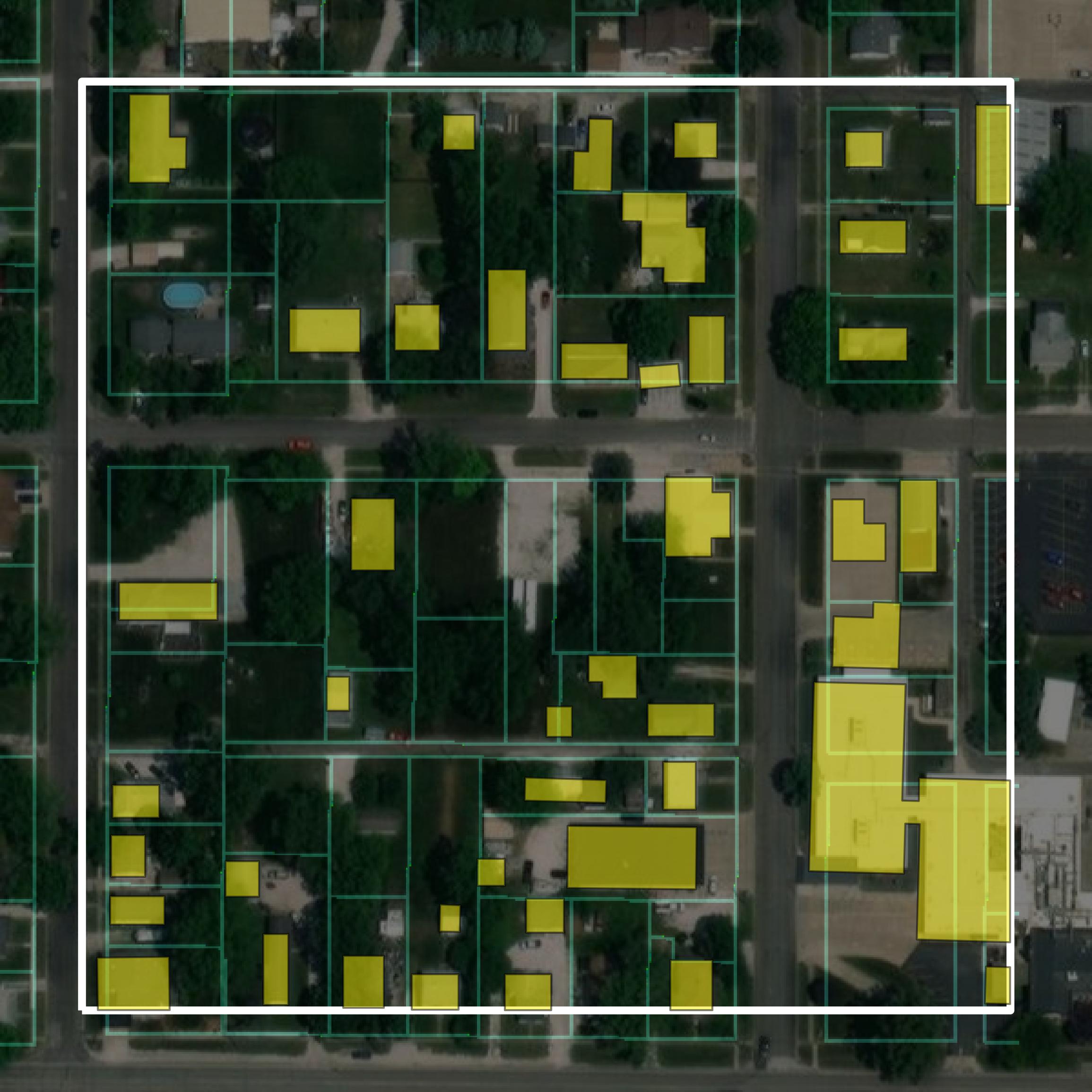 This image shows parcel and building data in Schuyler County created using GIS data in Equator.